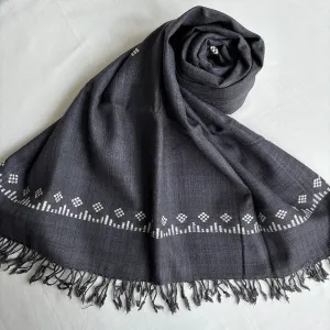 Ahimsa Silk Stole for Women | Grey & White Motifs