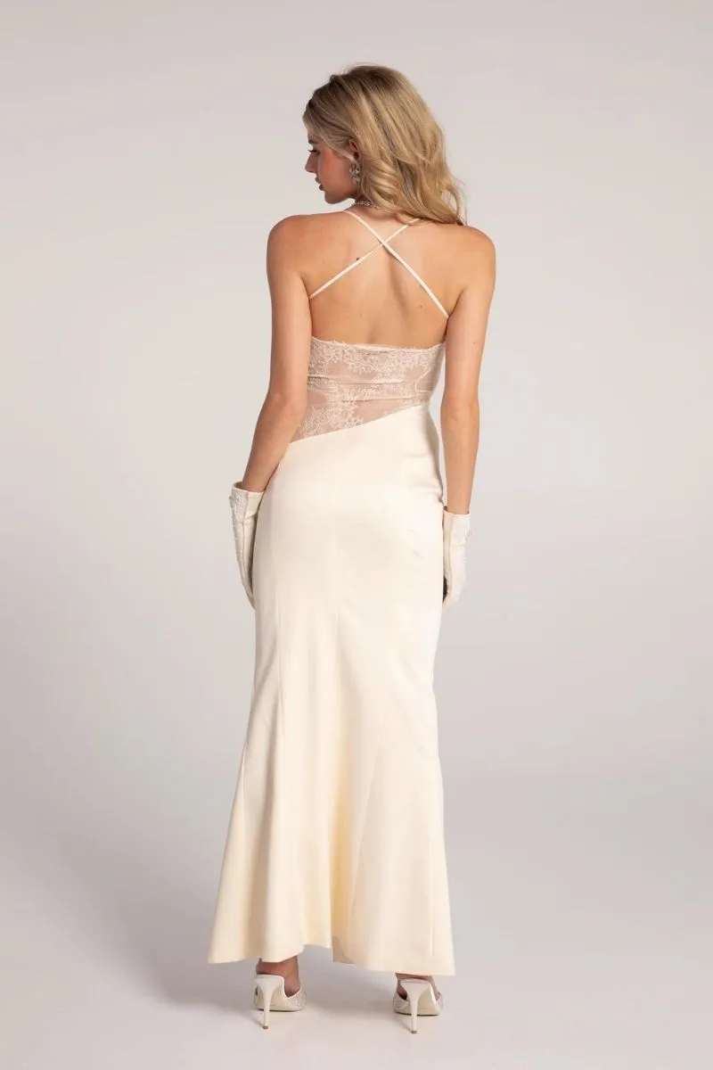 ALAINA CHAMPAGNE LACE BACK GOWN