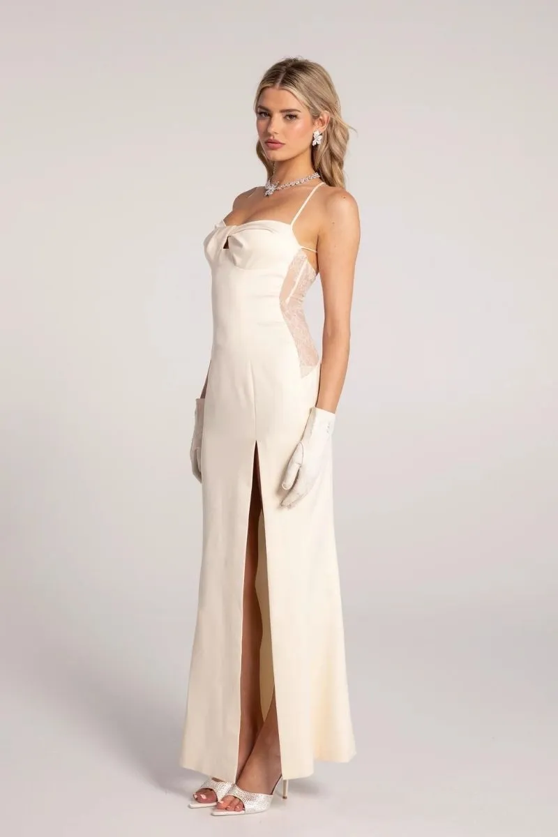 ALAINA CHAMPAGNE LACE BACK GOWN