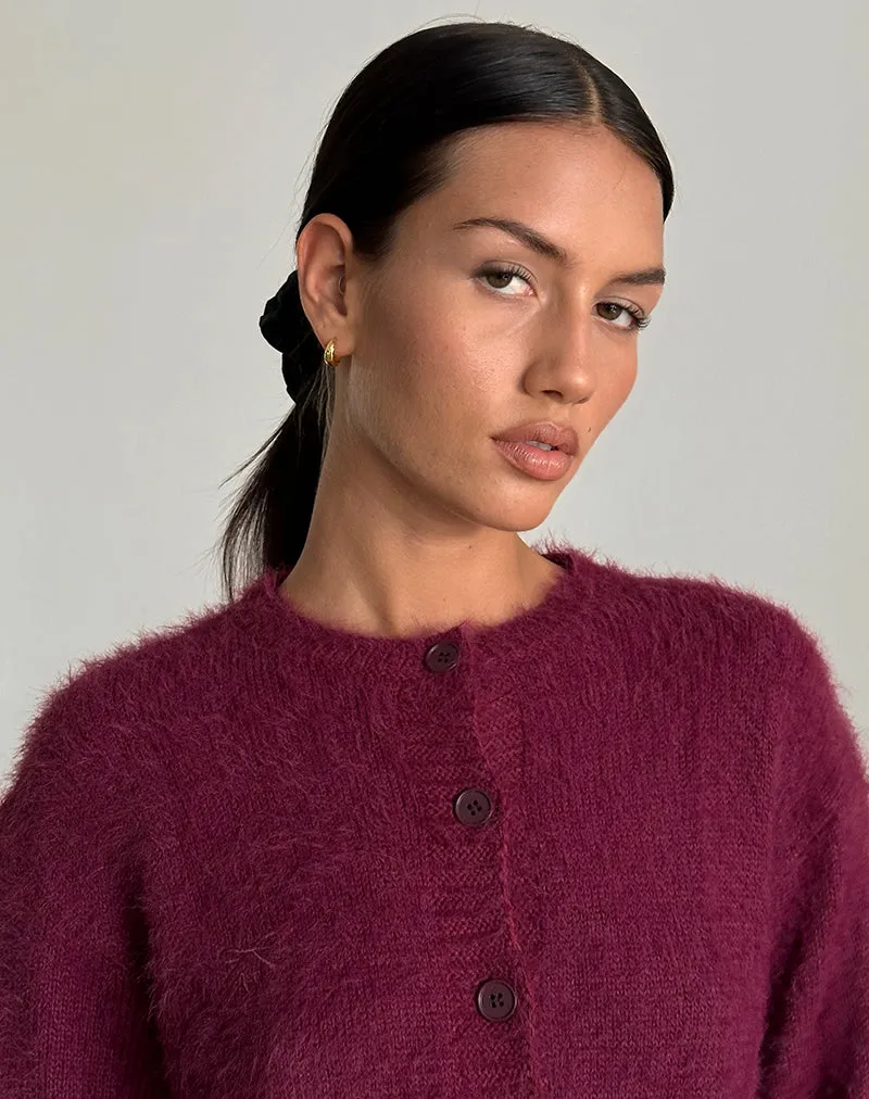 Audrina Cardigan in Fluffy Burgundy