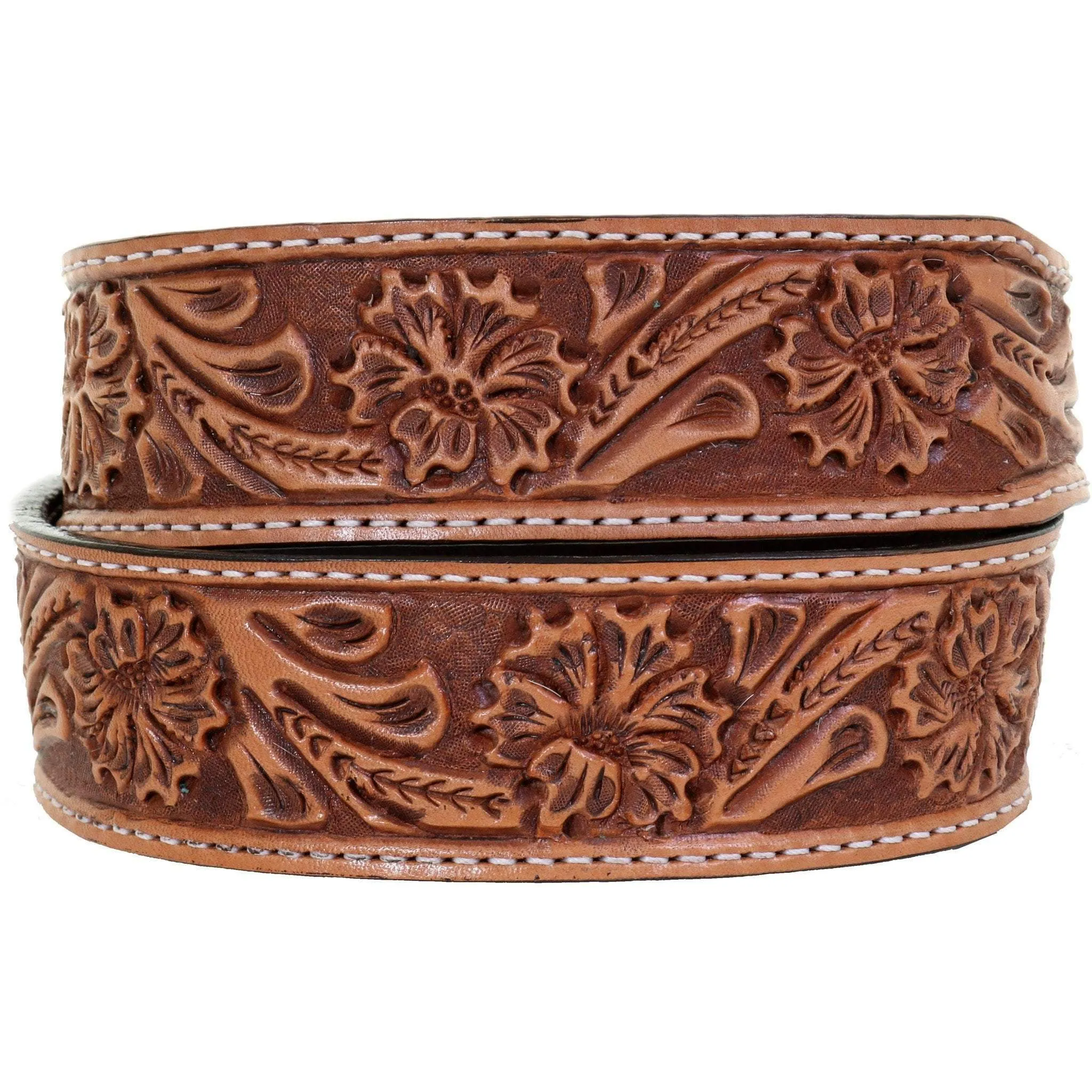 B1004 - FAST SHIP Natural Floral Tooled Belt