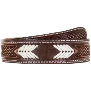 B1041 - Brown Vintage Tooled Rawhide Belt