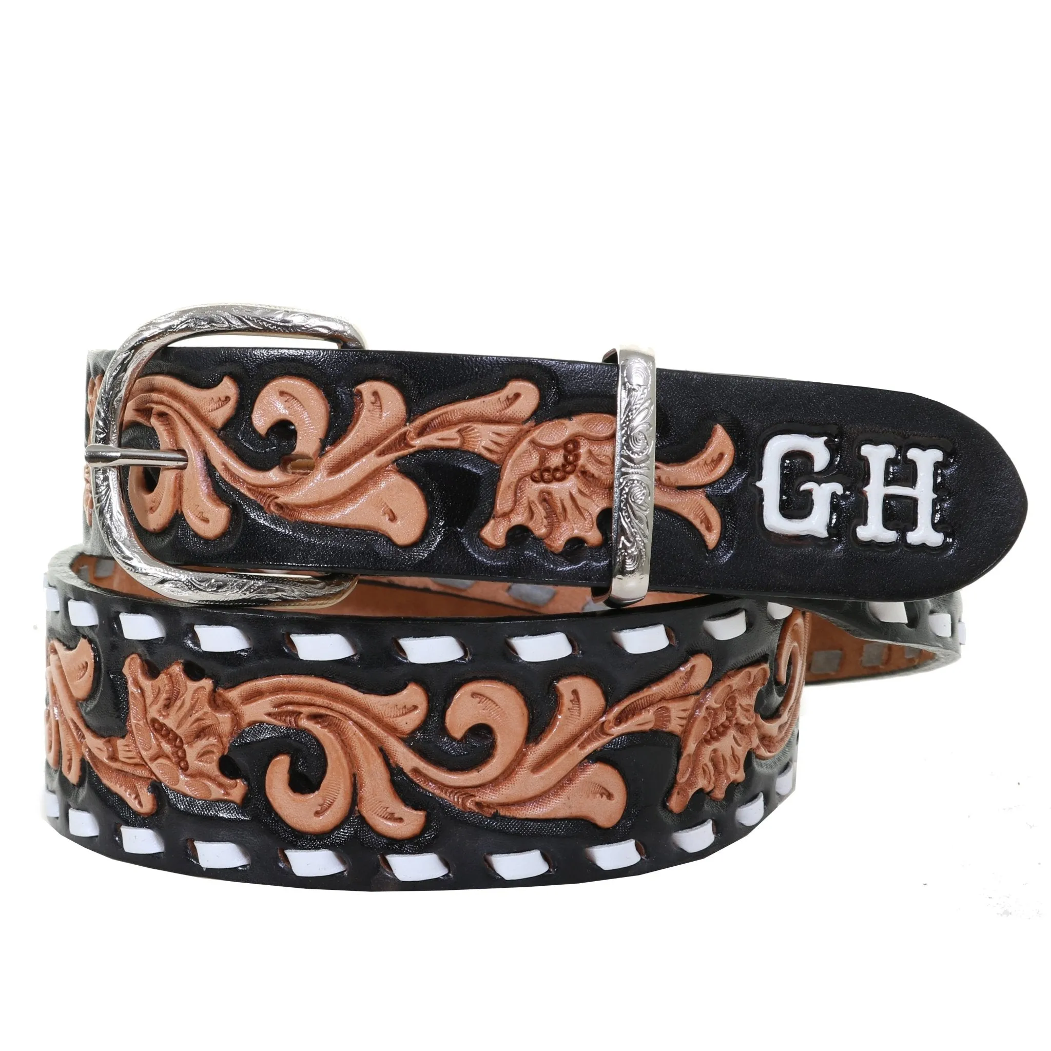 B816A - Tapered Floral Tooled Belt