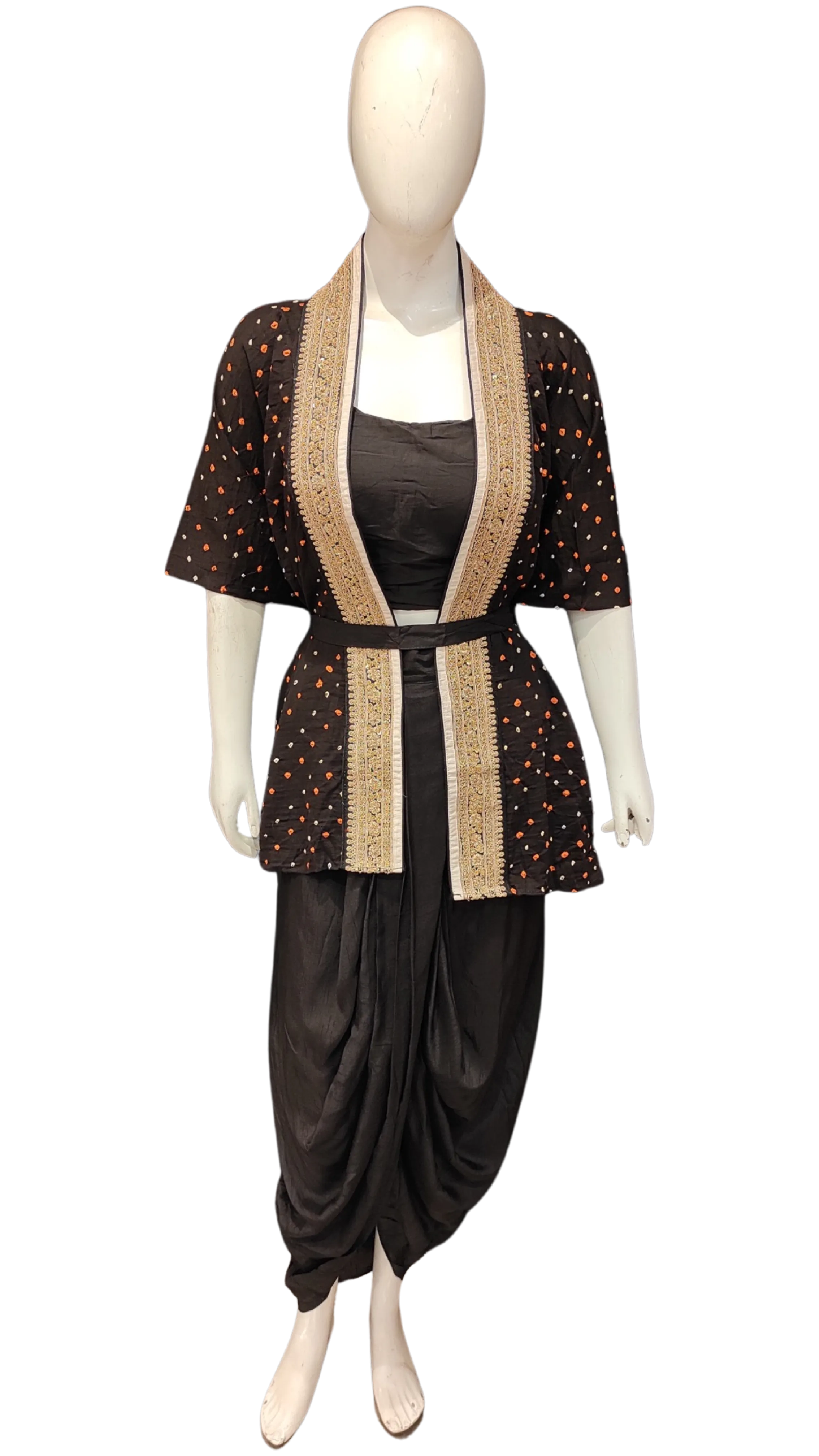 Bandhani Jacket With Zari Border And Dhoti