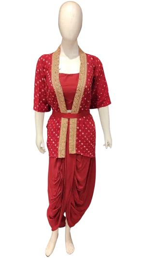 Bandhani Jacket With Zari Border And Dhoti