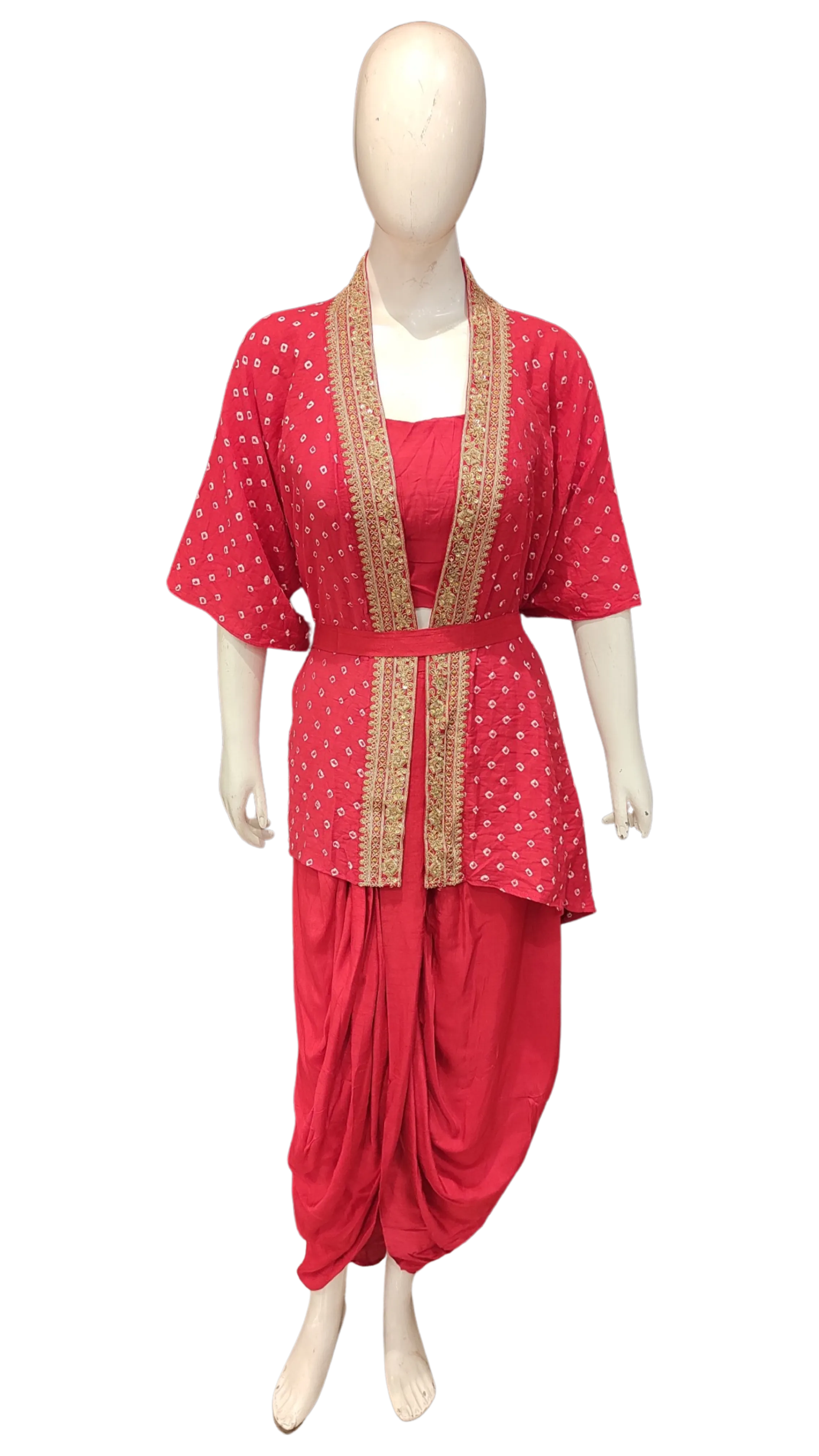 Bandhani Jacket With Zari Border And Dhoti