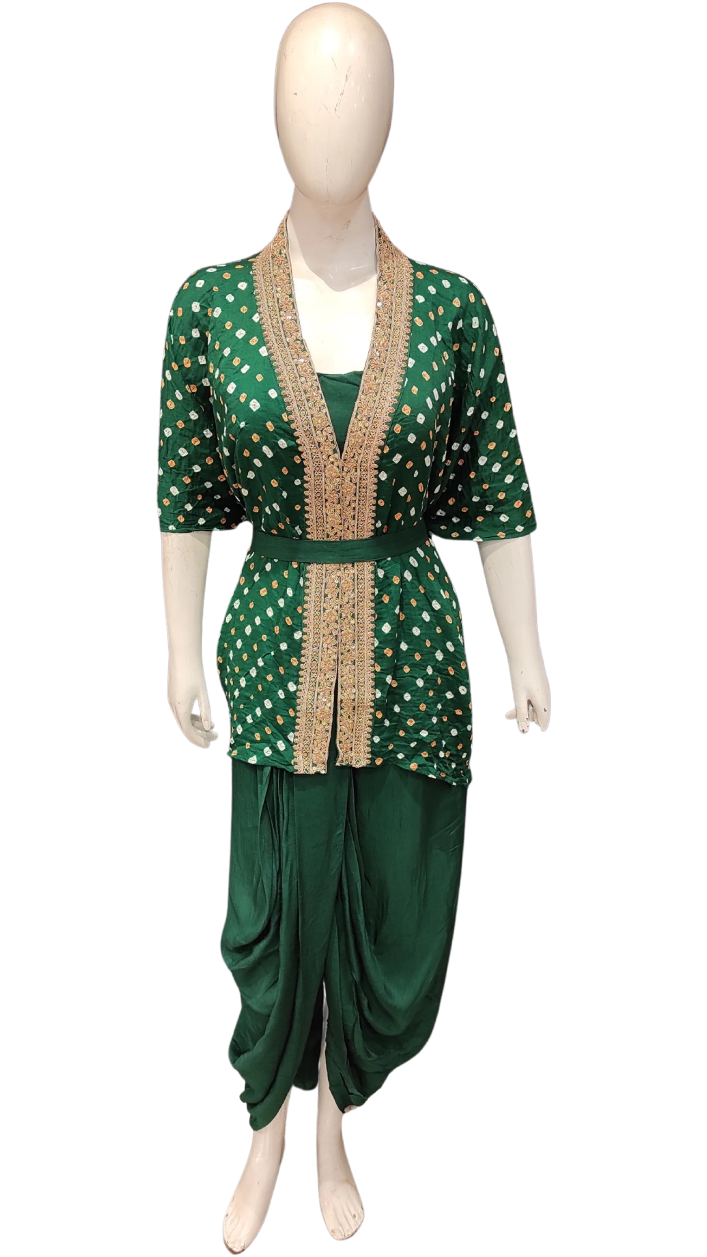 Bandhani Jacket With Zari Border And Dhoti