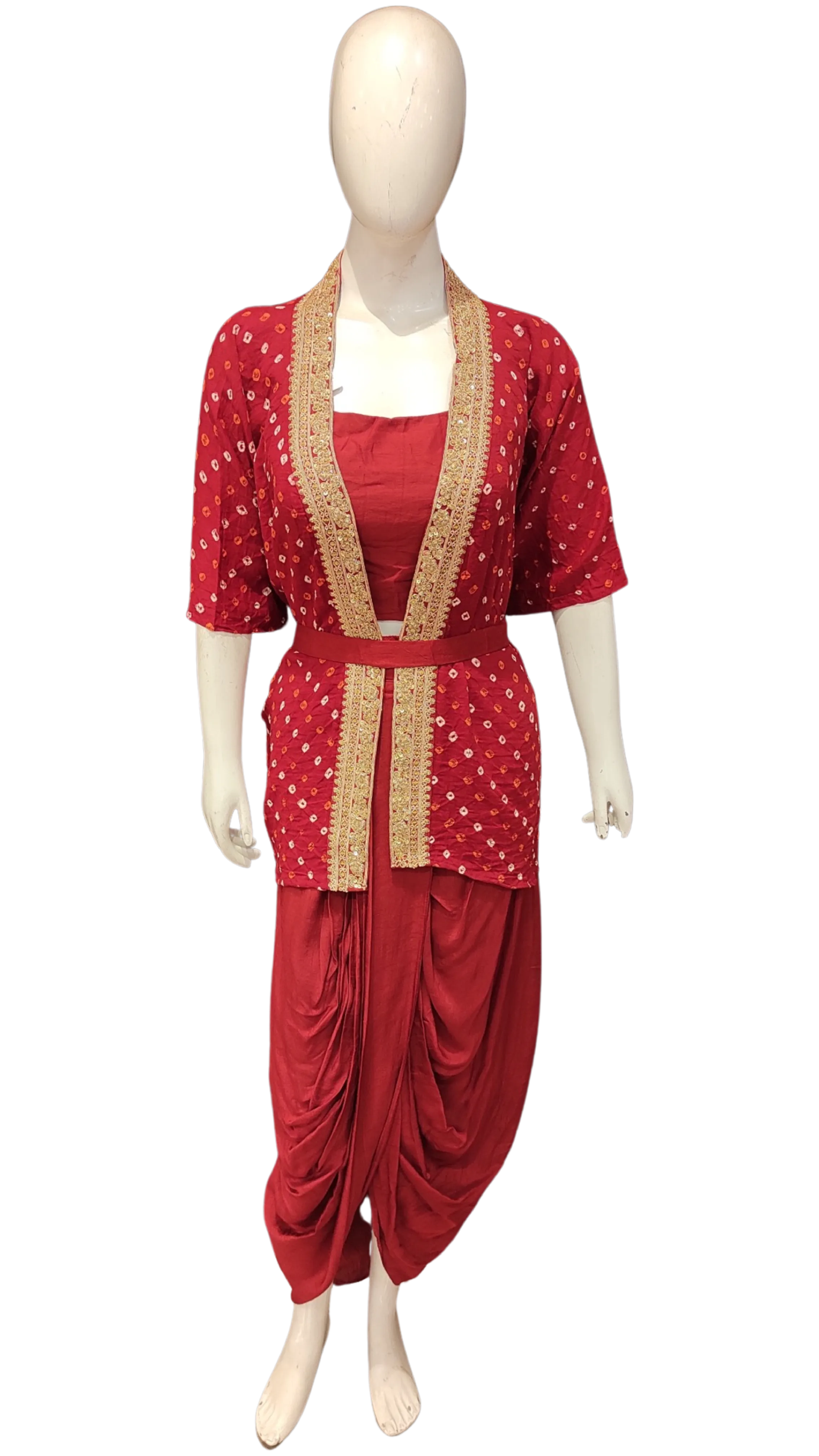 Bandhani Jacket With Zari Border And Dhoti