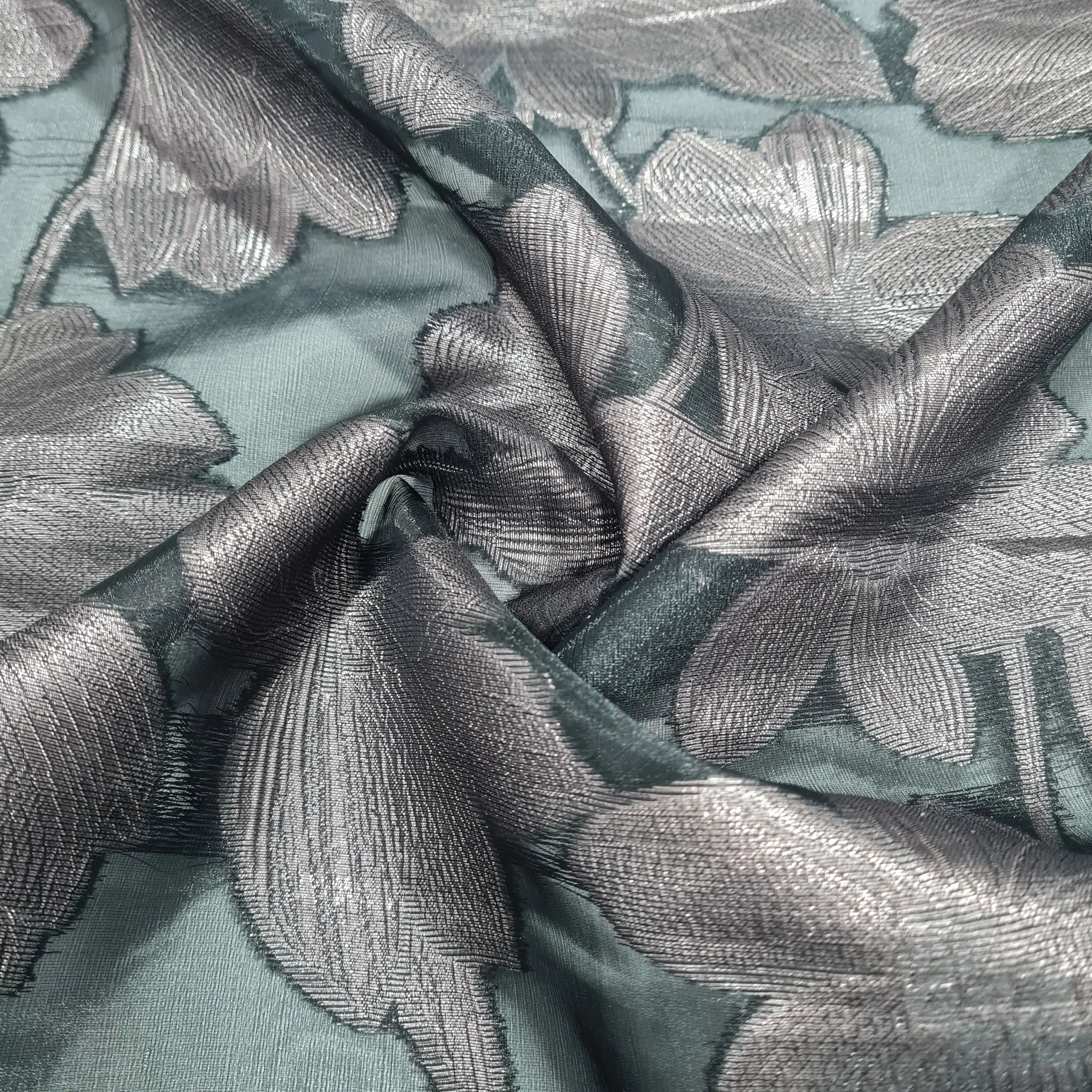 Black & Brown Floral Organza Jacquard Fabric