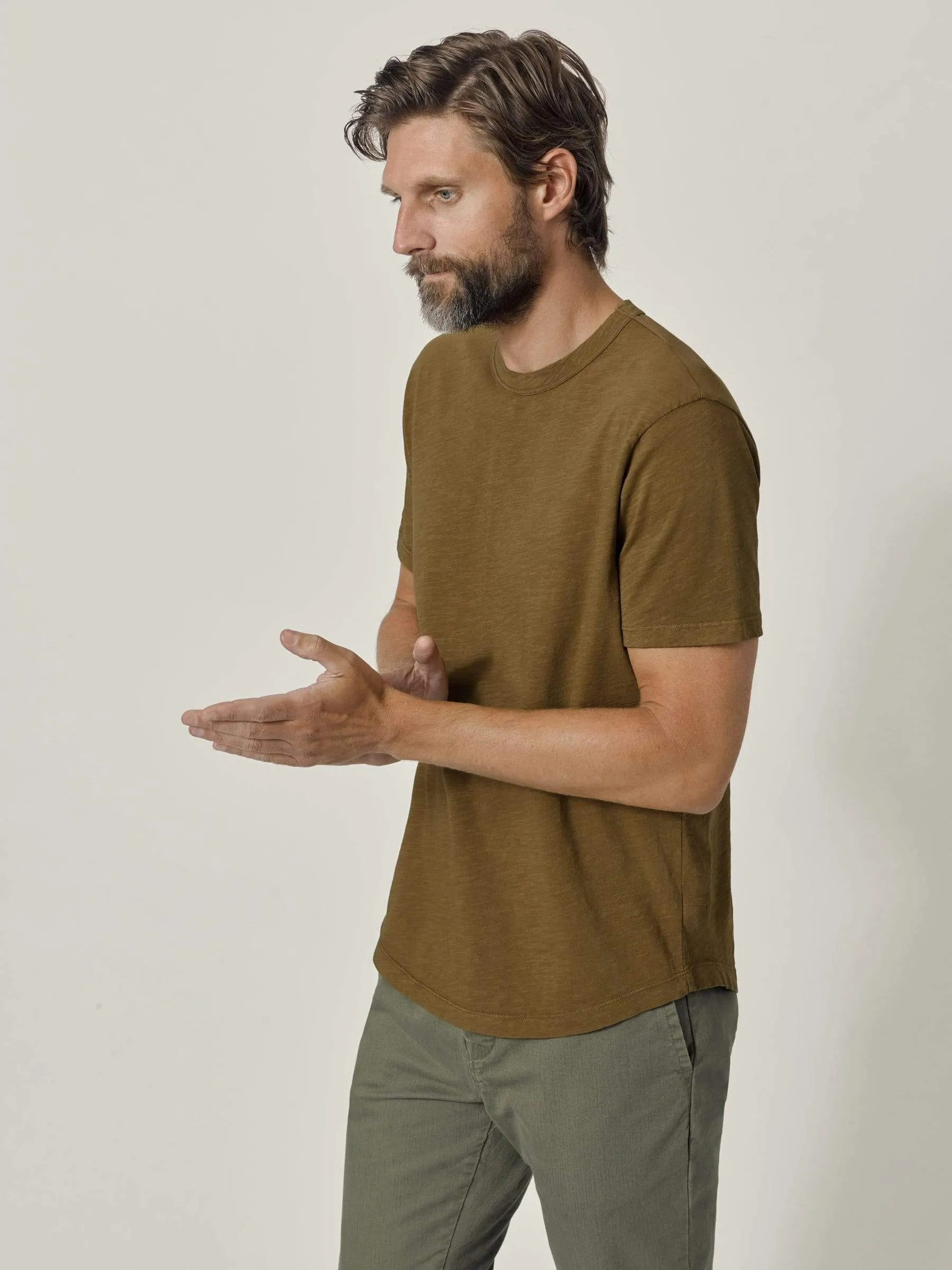 Bronze Slub Curved Hem Tee