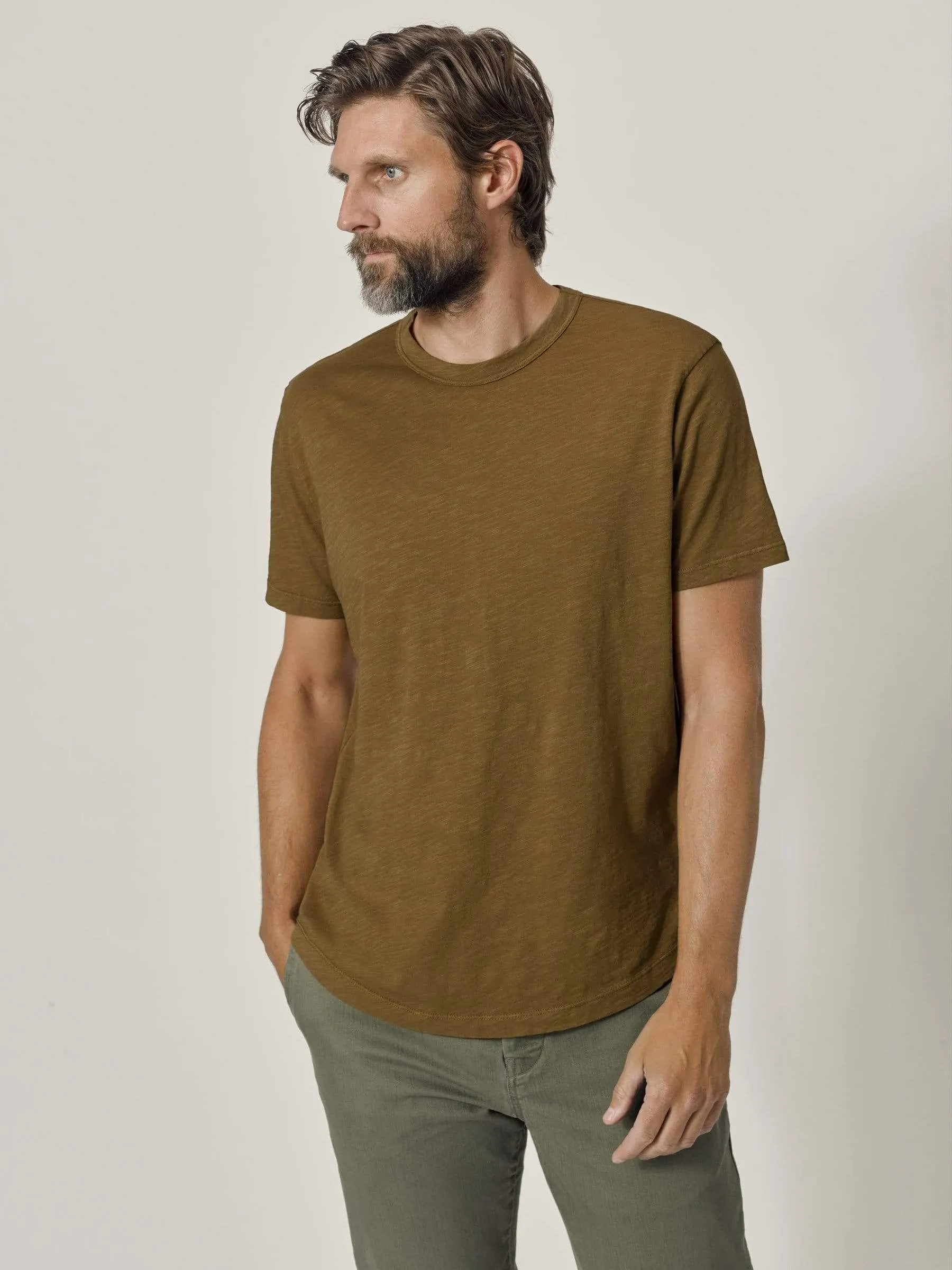 Bronze Slub Curved Hem Tee