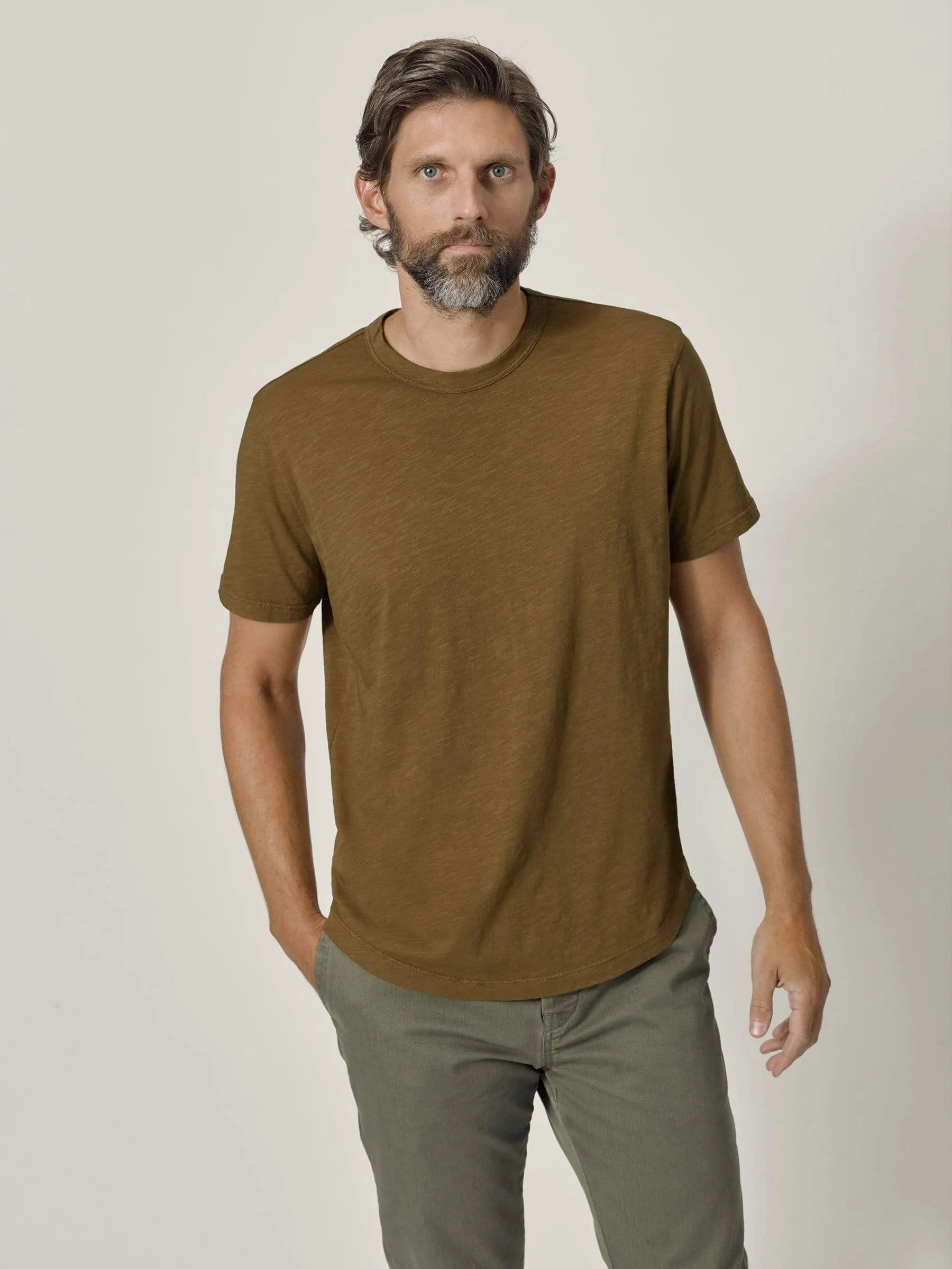 Bronze Slub Curved Hem Tee