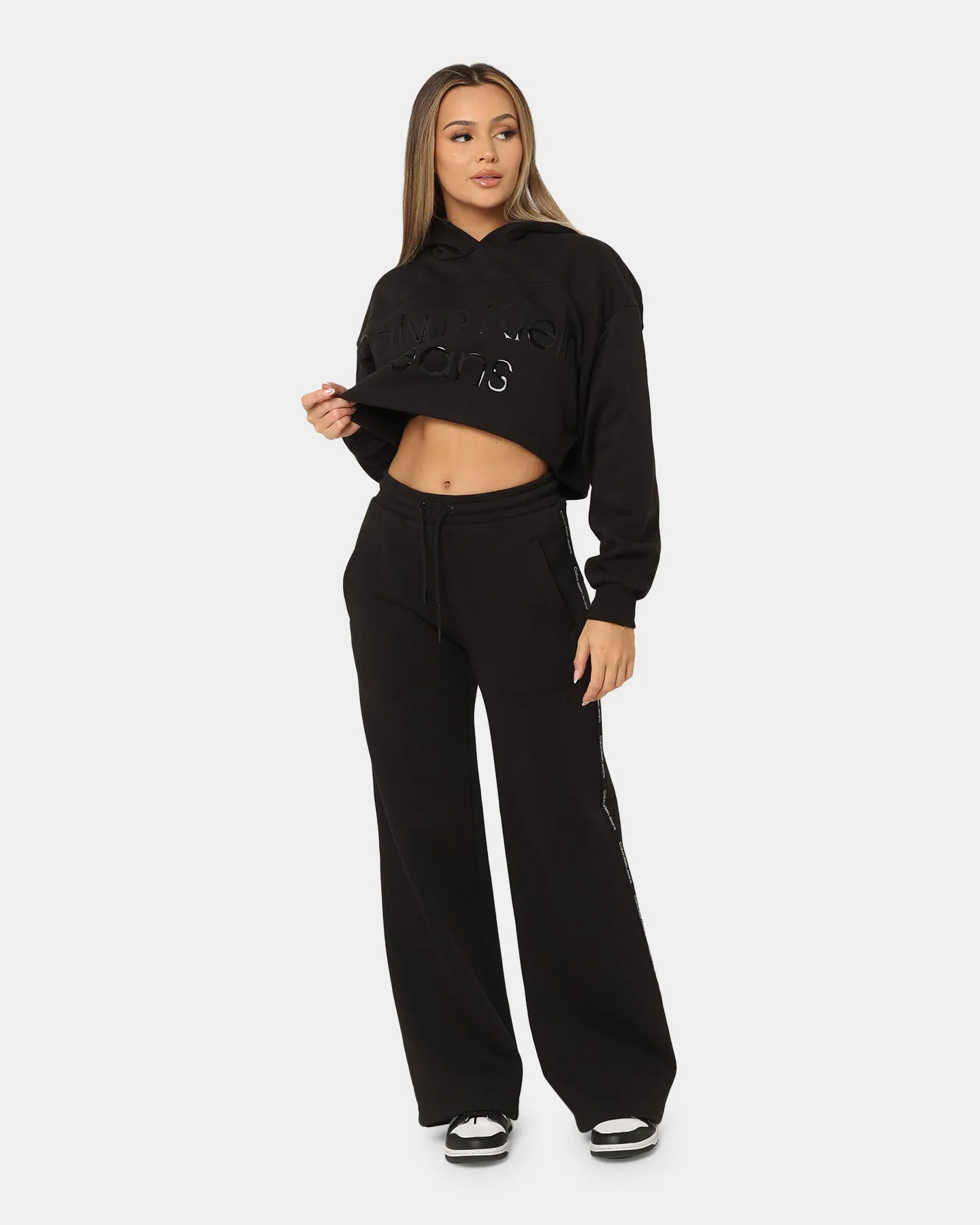 Calvin Klein Women's Logo Piping Wide Leg Pants Ck Black