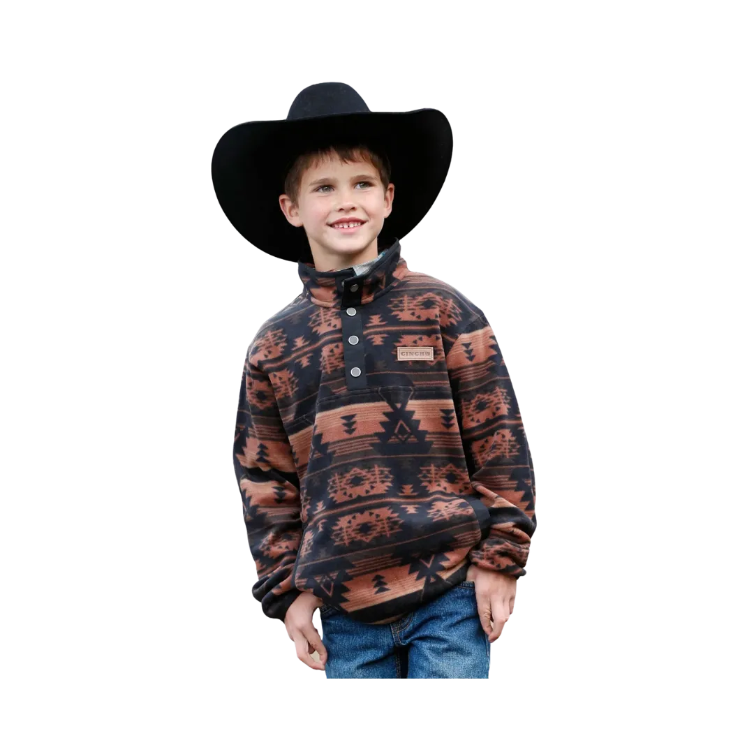 Cinch Youth Boy's Black Aztec Polar Fleece Pullover