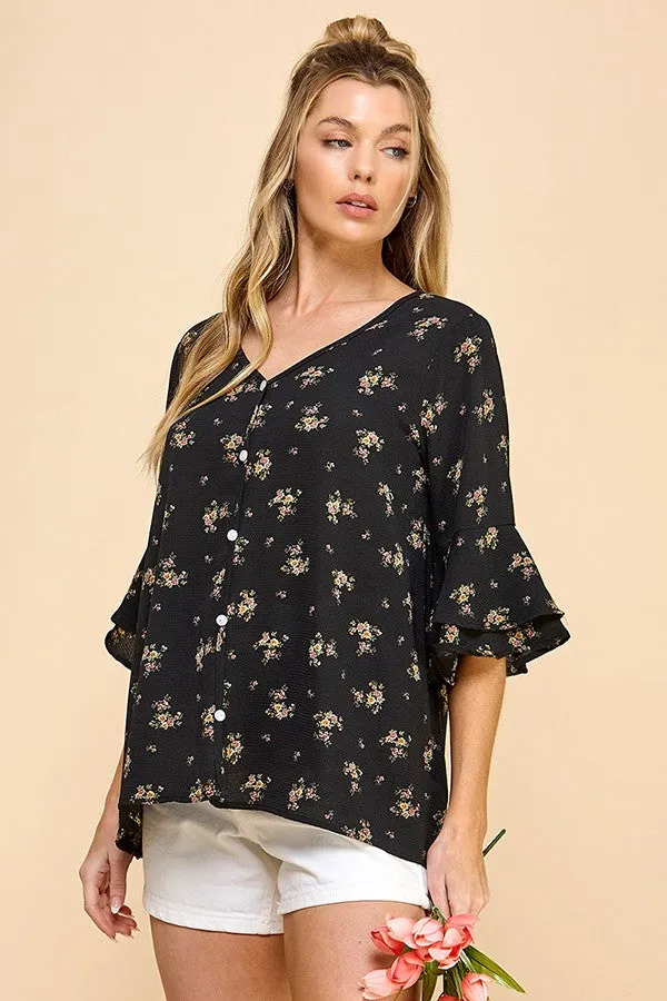 Deep Trance Floral Ruffle Top