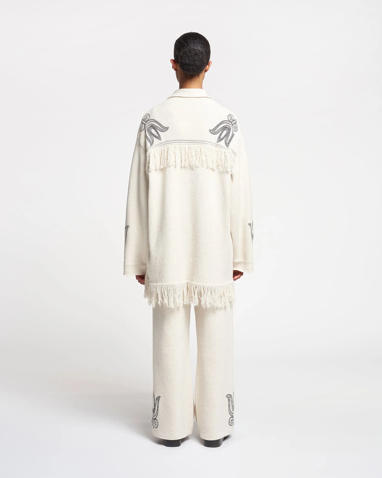 Dillian - Embroidered Textured-Linen Cardigan - Natural/Black