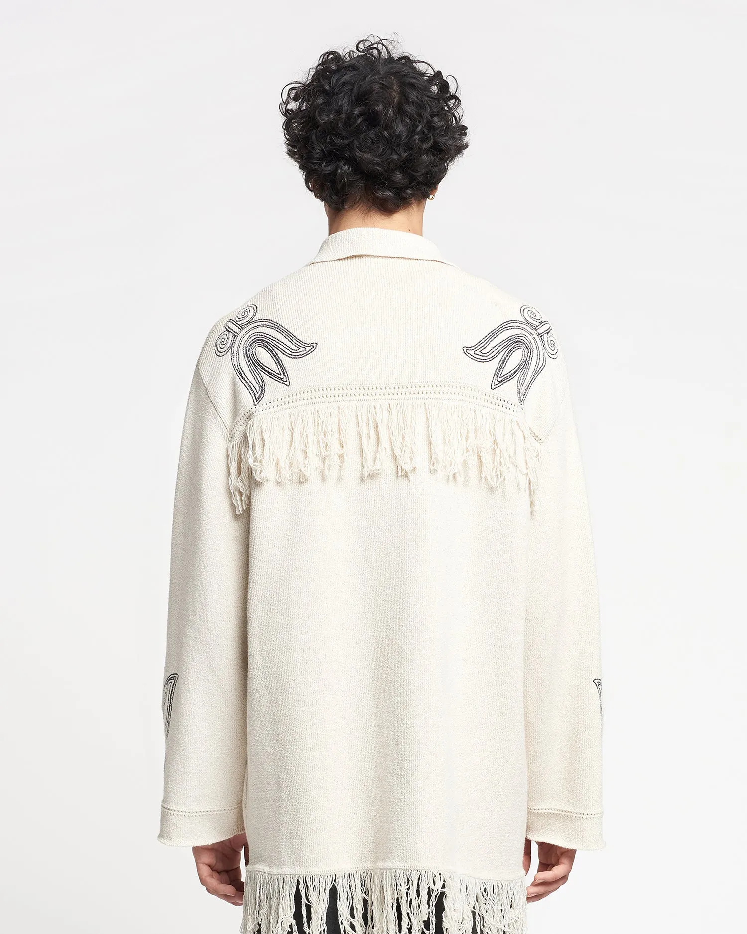 Dillian - Embroidered Textured-Linen Cardigan - Natural/Black