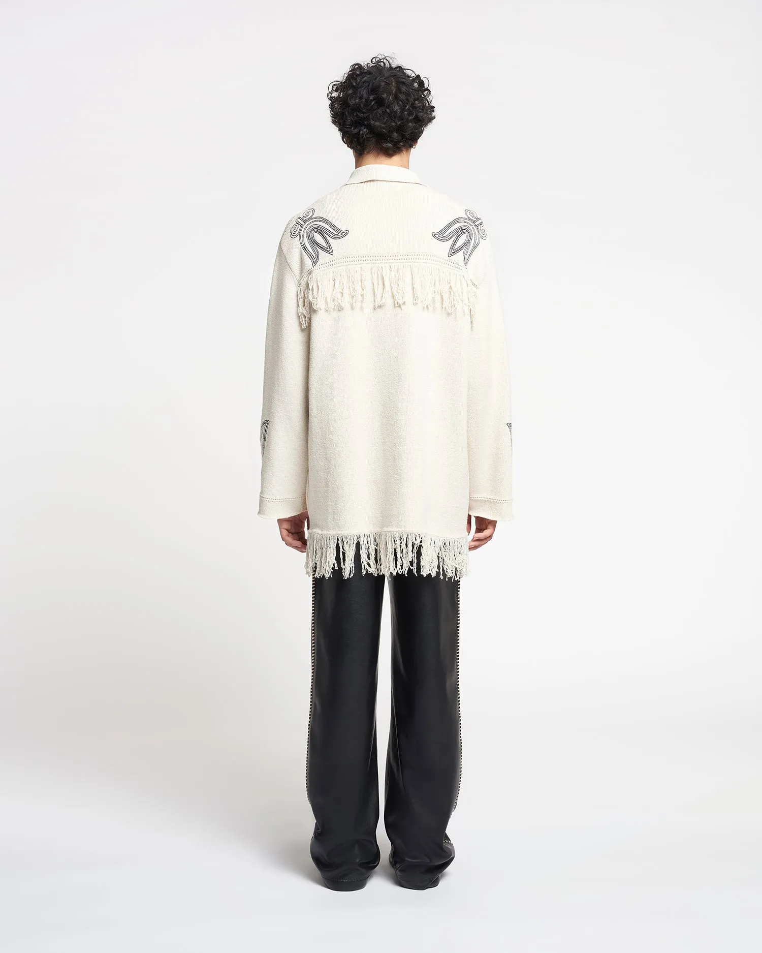 Dillian - Embroidered Textured-Linen Cardigan - Natural/Black