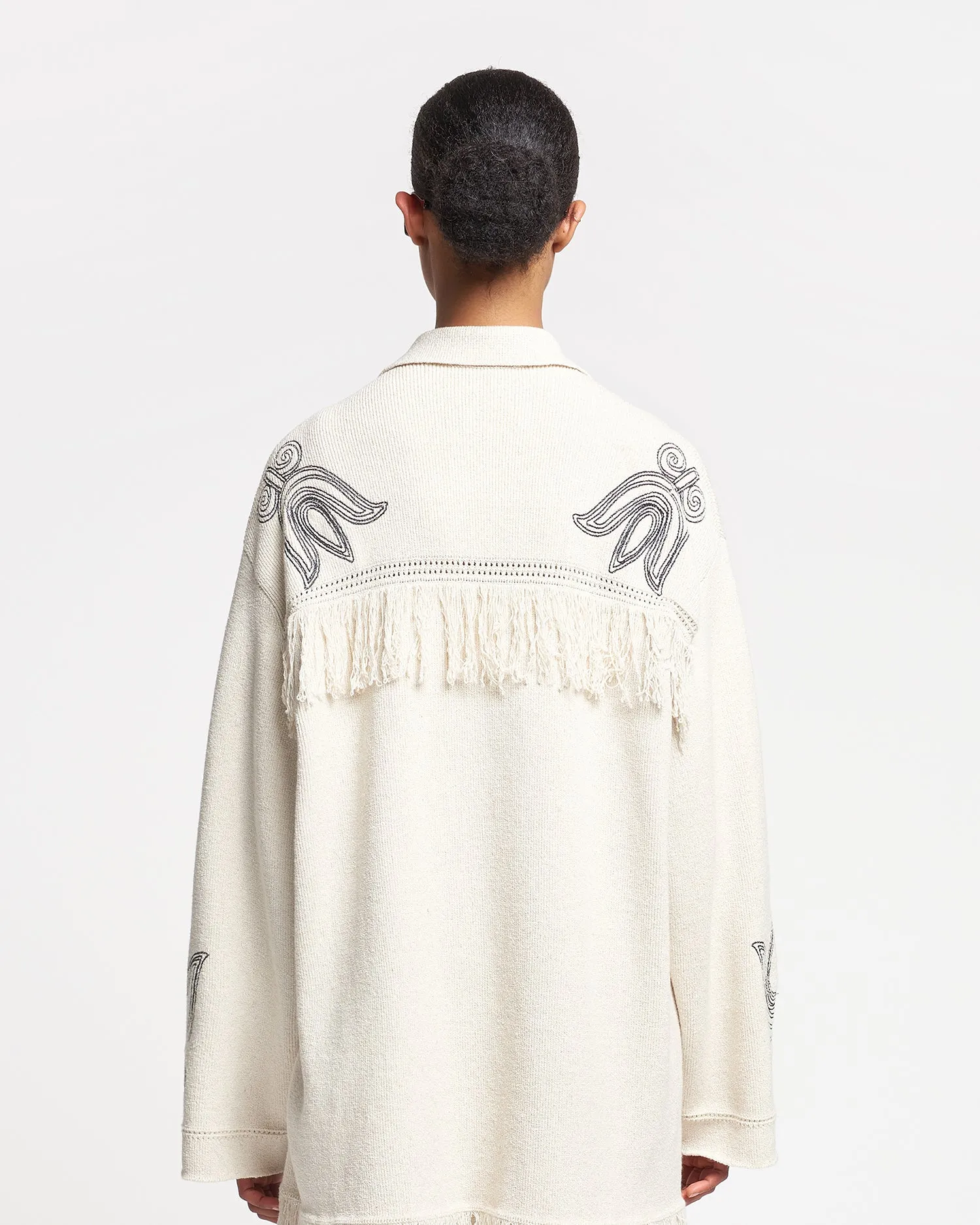 Dillian - Embroidered Textured-Linen Cardigan - Natural/Black