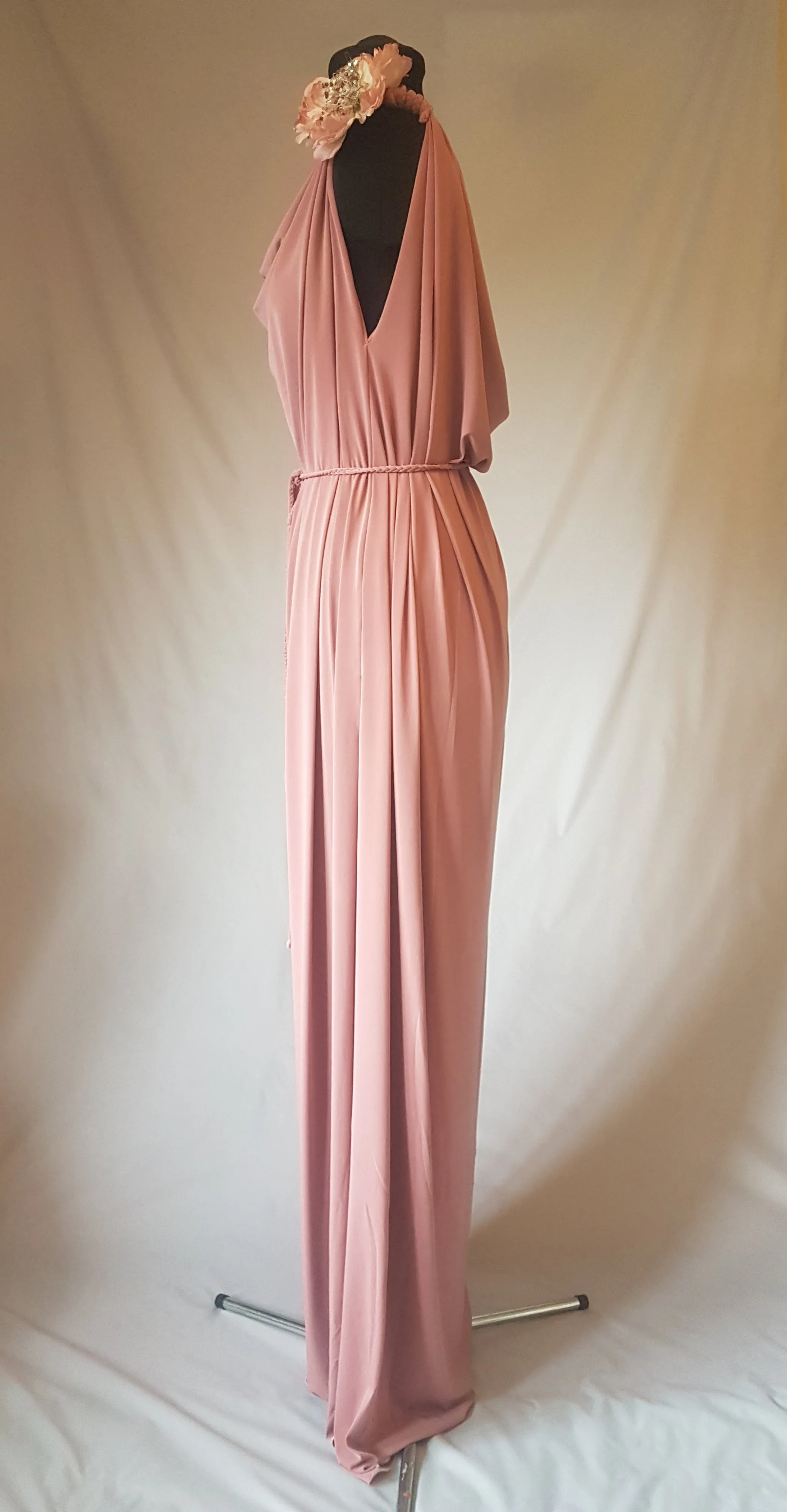 Dusky Pink Backless Grecian Bridal Wedding Dress