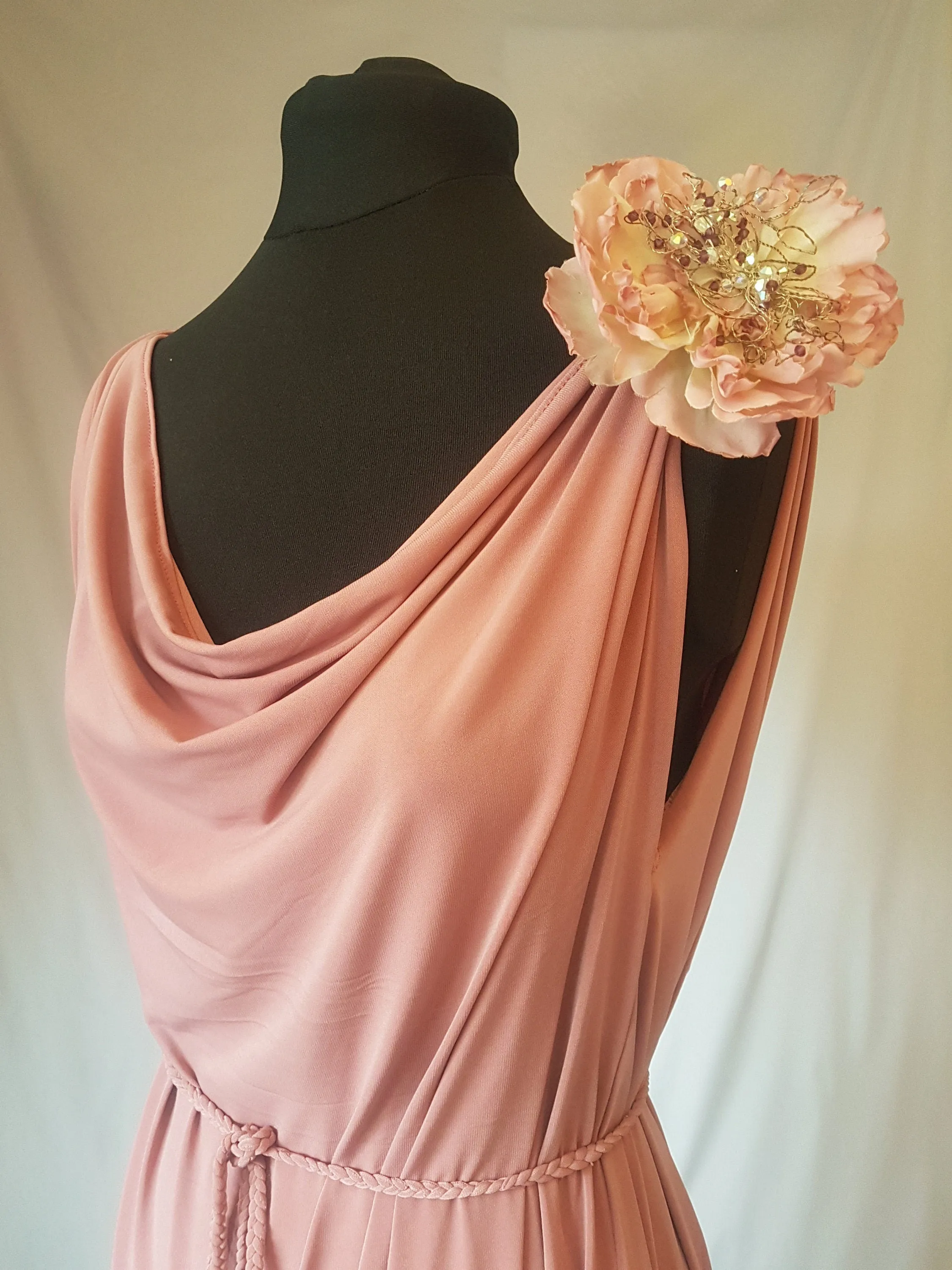 Dusky Pink Backless Grecian Bridal Wedding Dress