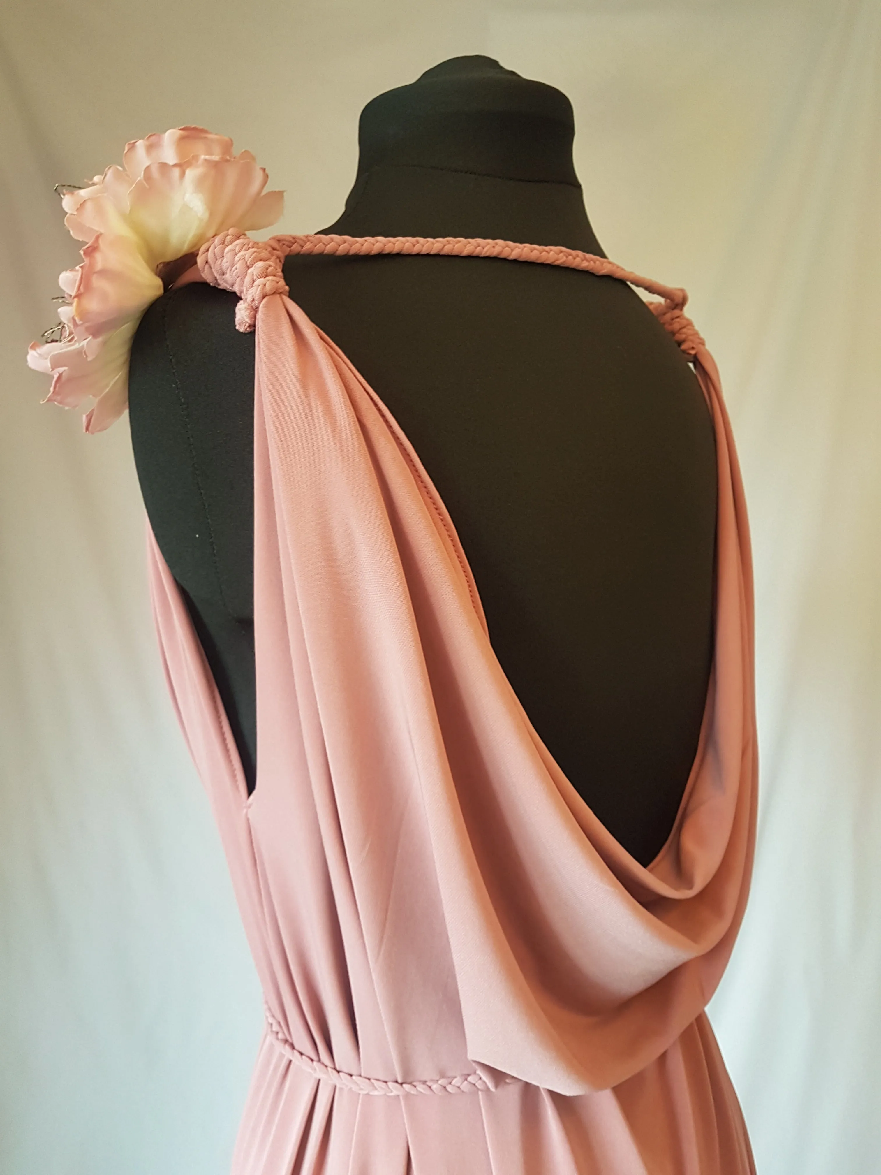 Dusky Pink Backless Grecian Bridal Wedding Dress