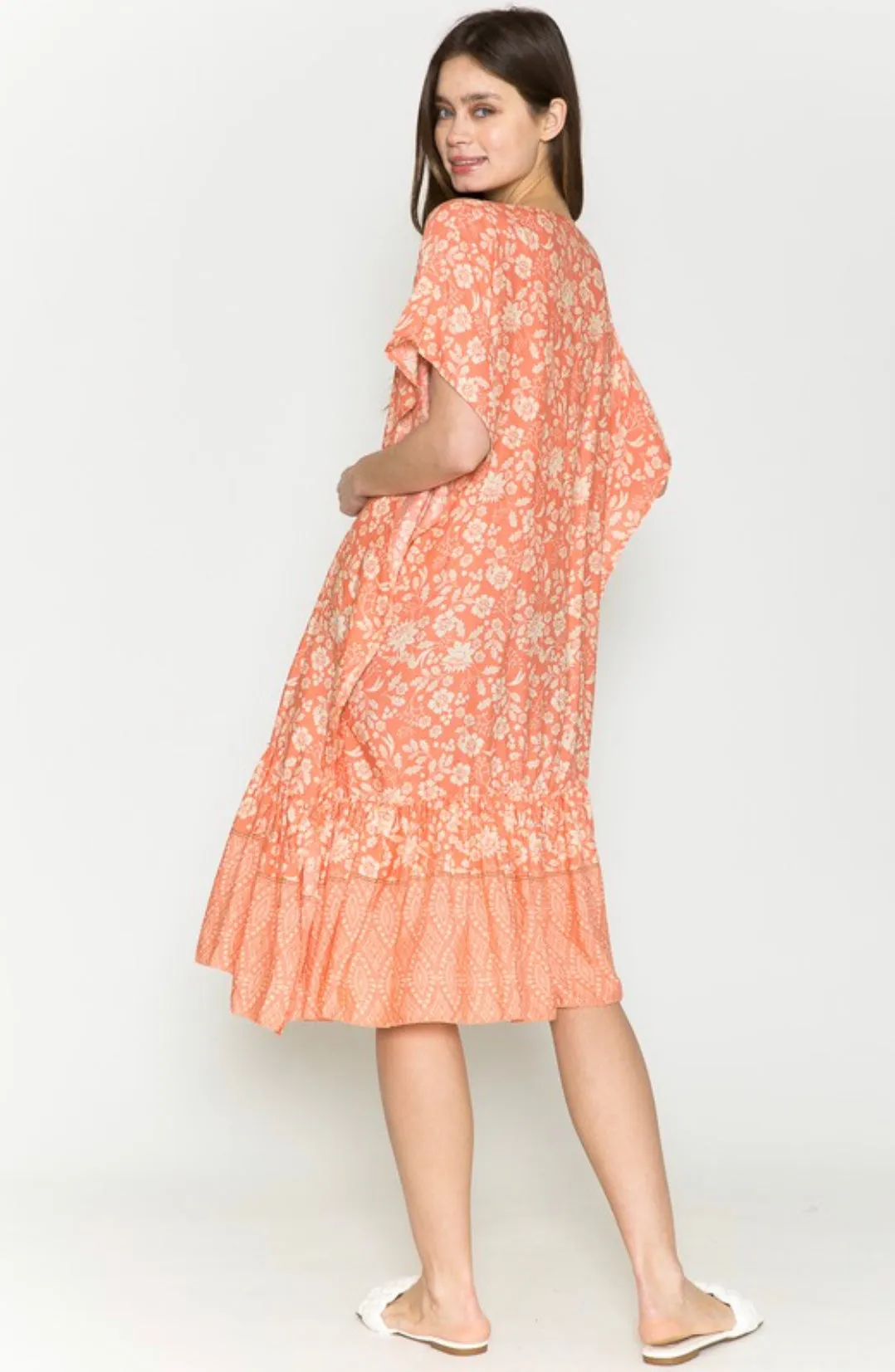 Easy Like Sunday Morning Paisley Peach Ruffle Hem Kimono Cardigan