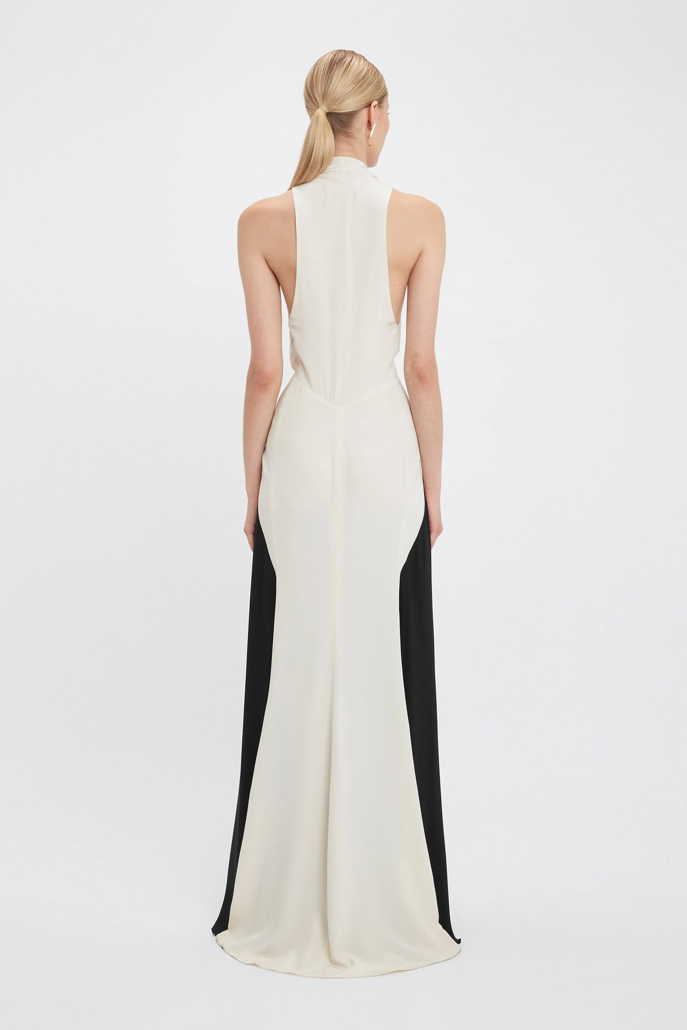 Exclusive Sleeveless Tie Detail Gown In Ivory-Black