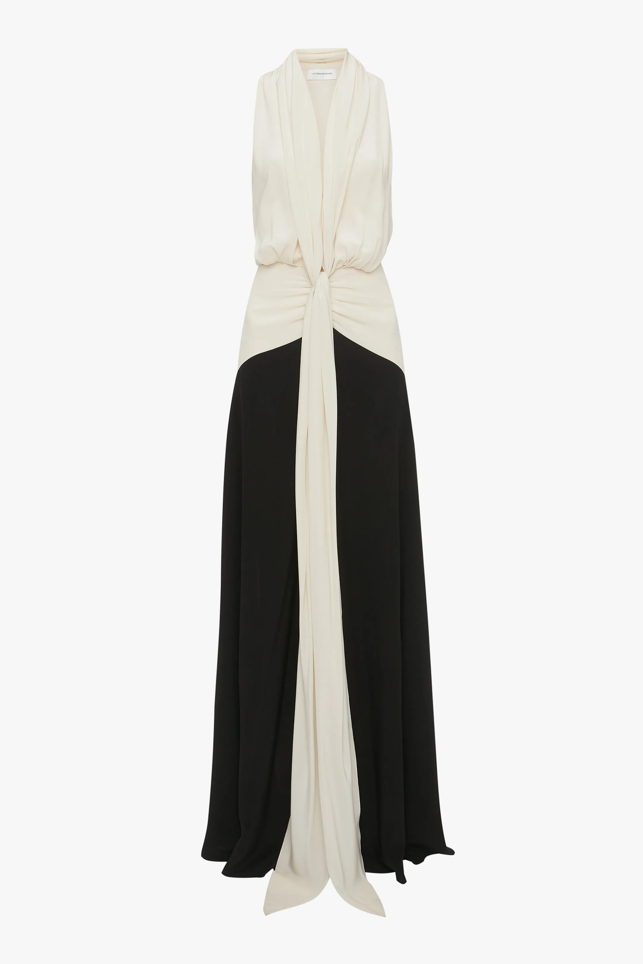 Exclusive Sleeveless Tie Detail Gown In Ivory-Black