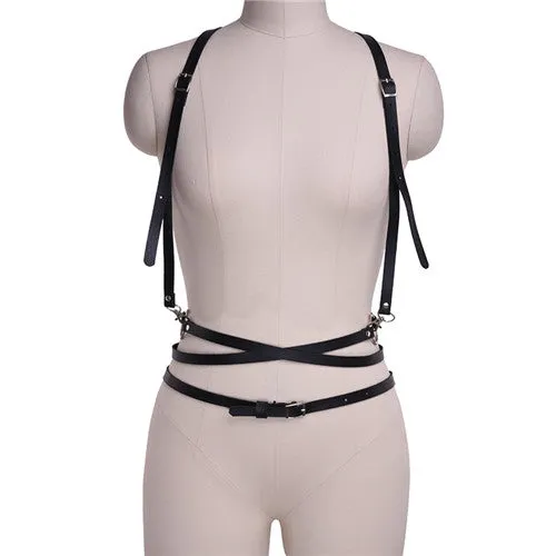 Fashion Punk Harajuku O-Ring Garters Faux Leather Body Bondage Cage Sculpting Harness Waist Belt Straps Suspenders Belt