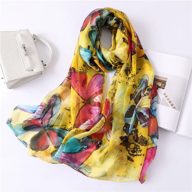 Fashion Silk Scarf Butterfly Printed Bandana Shawl #2257