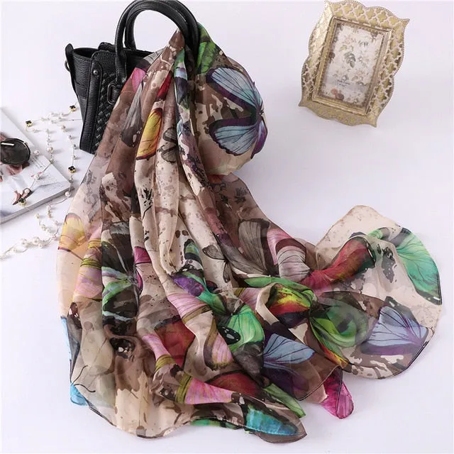 Fashion Silk Scarf Butterfly Printed Bandana Shawl #2257