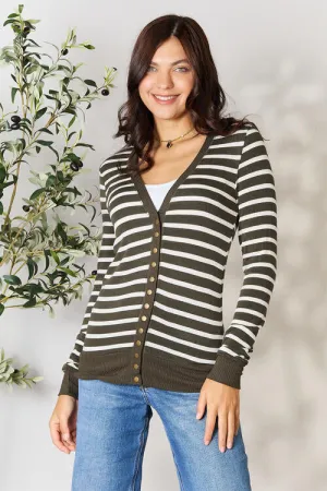 Full Size Striped Snap Down Cardigan