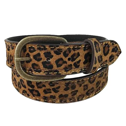 Gem Dandy Women's Cowhide Leopard Print Leather Belt