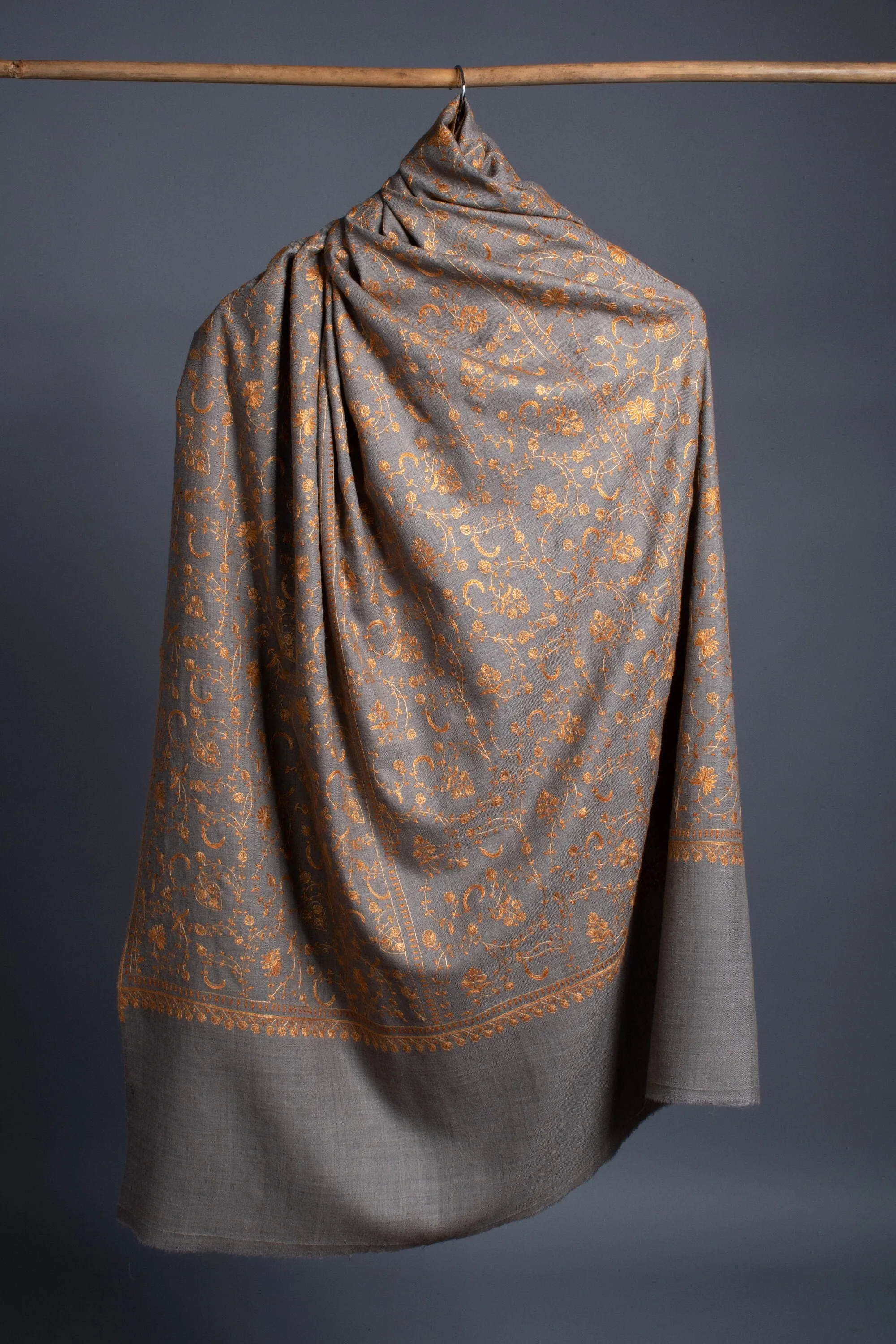 Grey Scarves, Woollen Shawls, Kashmiri Embroidery, Hand Embroidery, Merino Scarves, Warm Scarves, Winter Shawls, 40x80" - REINE