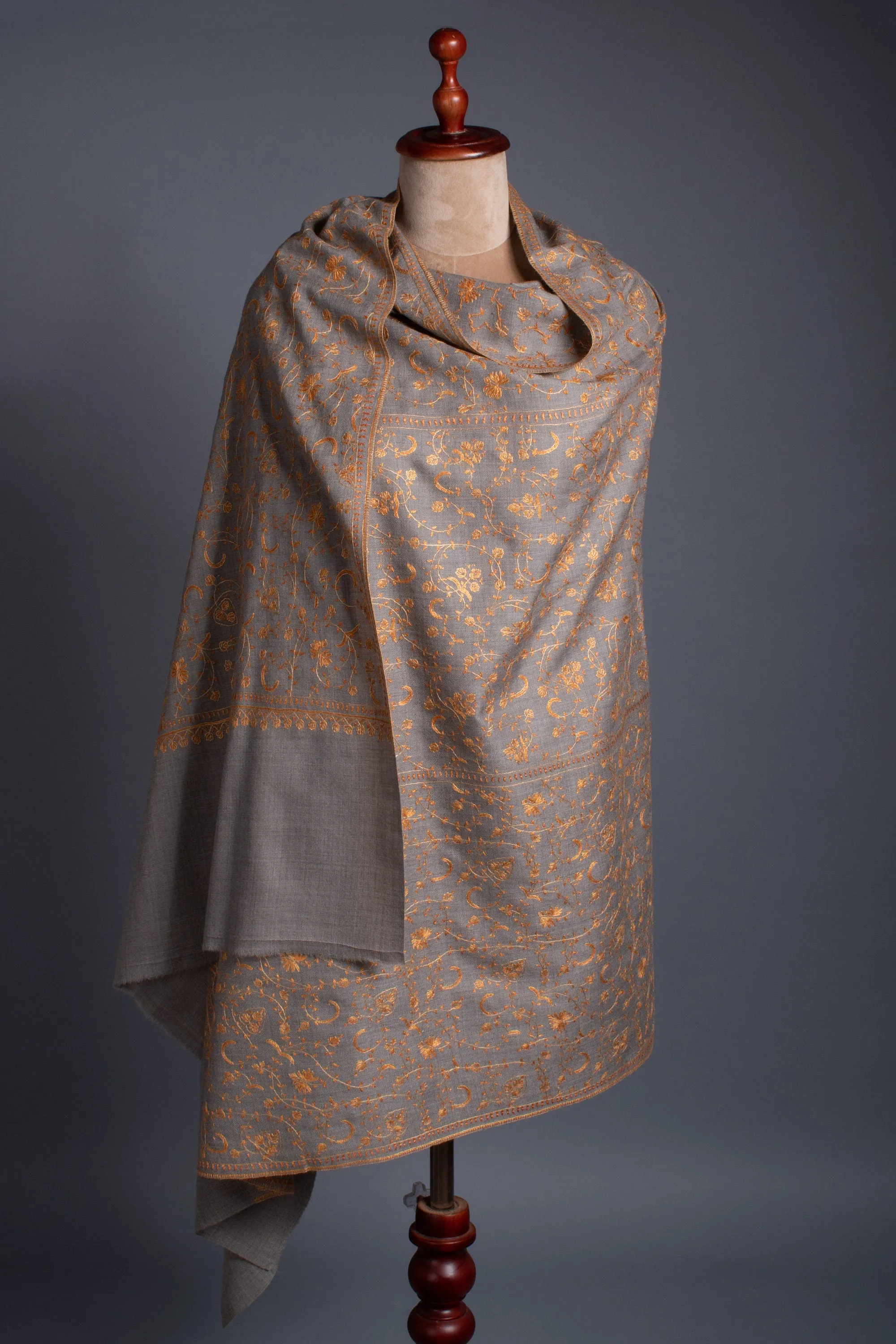 Grey Scarves, Woollen Shawls, Kashmiri Embroidery, Hand Embroidery, Merino Scarves, Warm Scarves, Winter Shawls, 40x80" - REINE