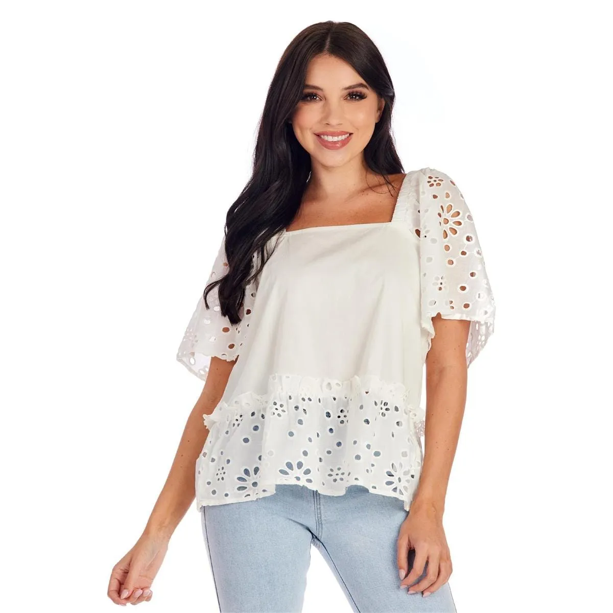 Kieran Eyelet Top in White