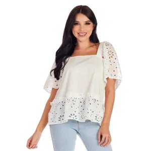 Kieran Eyelet Top in White