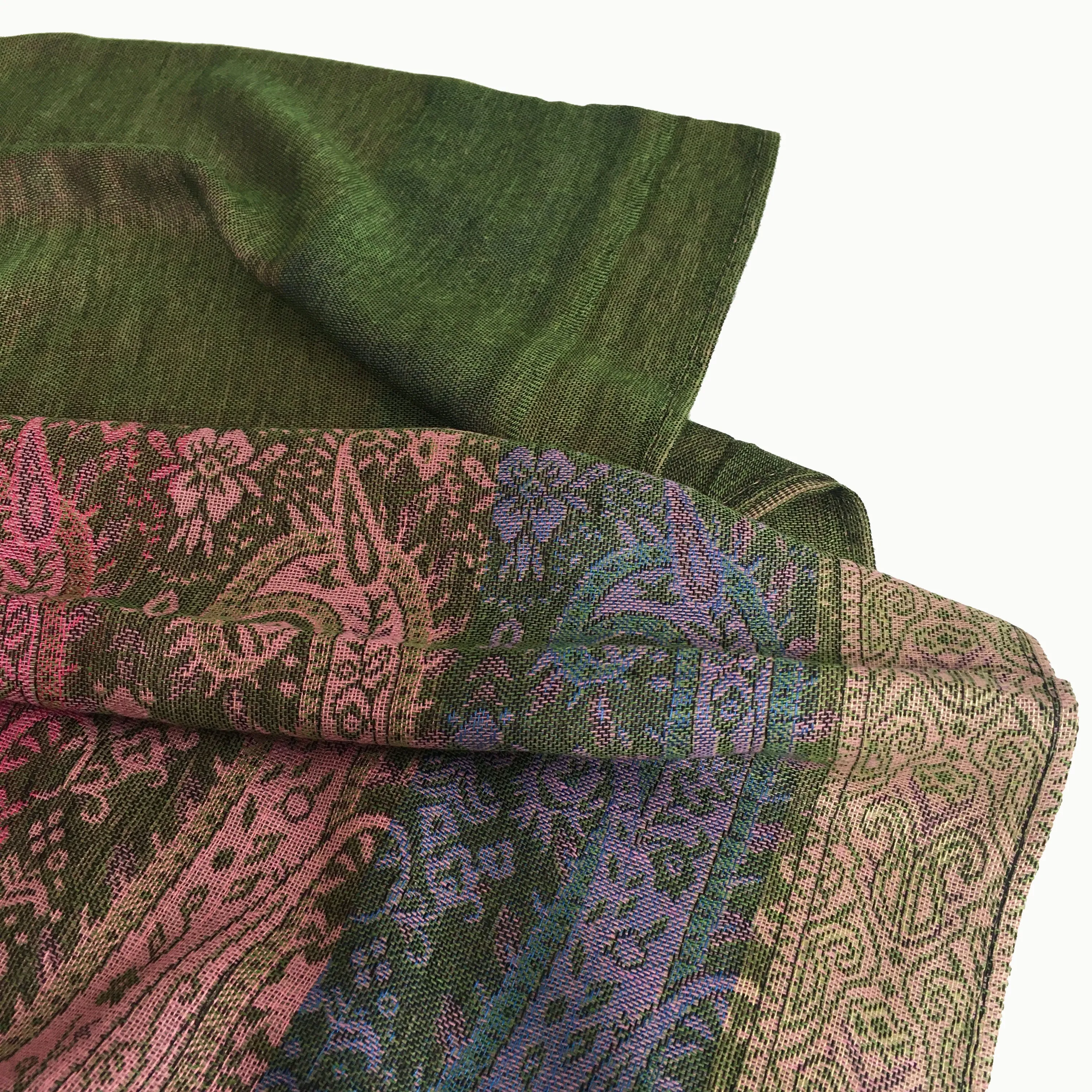 LARGE GREEN RAINBOW MULTI COLOUR PAISLEY PRINT PASHMINA SHAWL SCARF