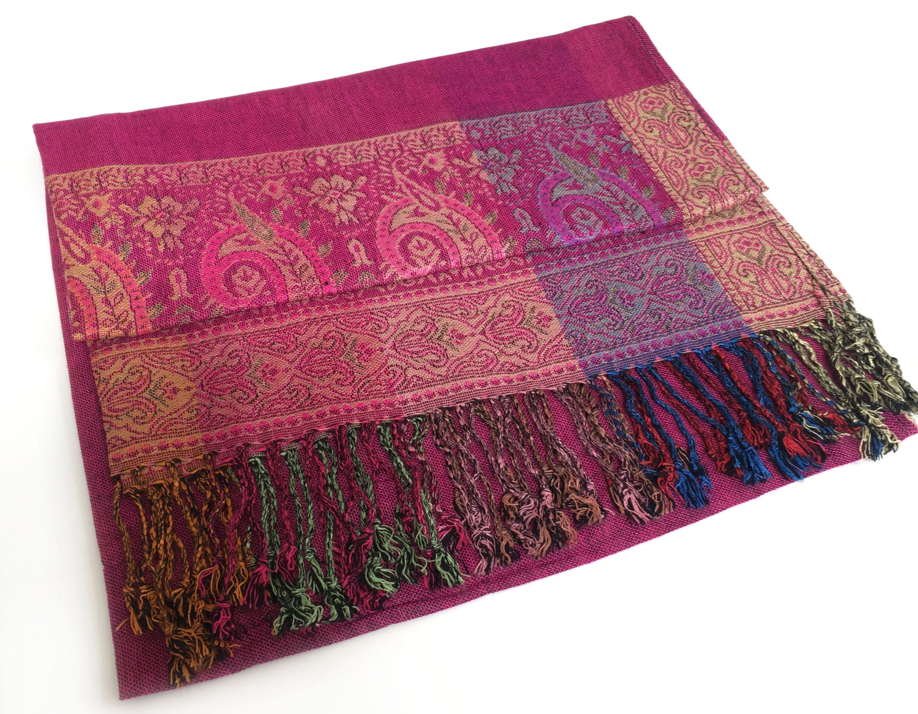 LARGE PINK RAINBOW MULTI COLOUR PAISLEY PRINT PASHMINA SHAWL SCARF