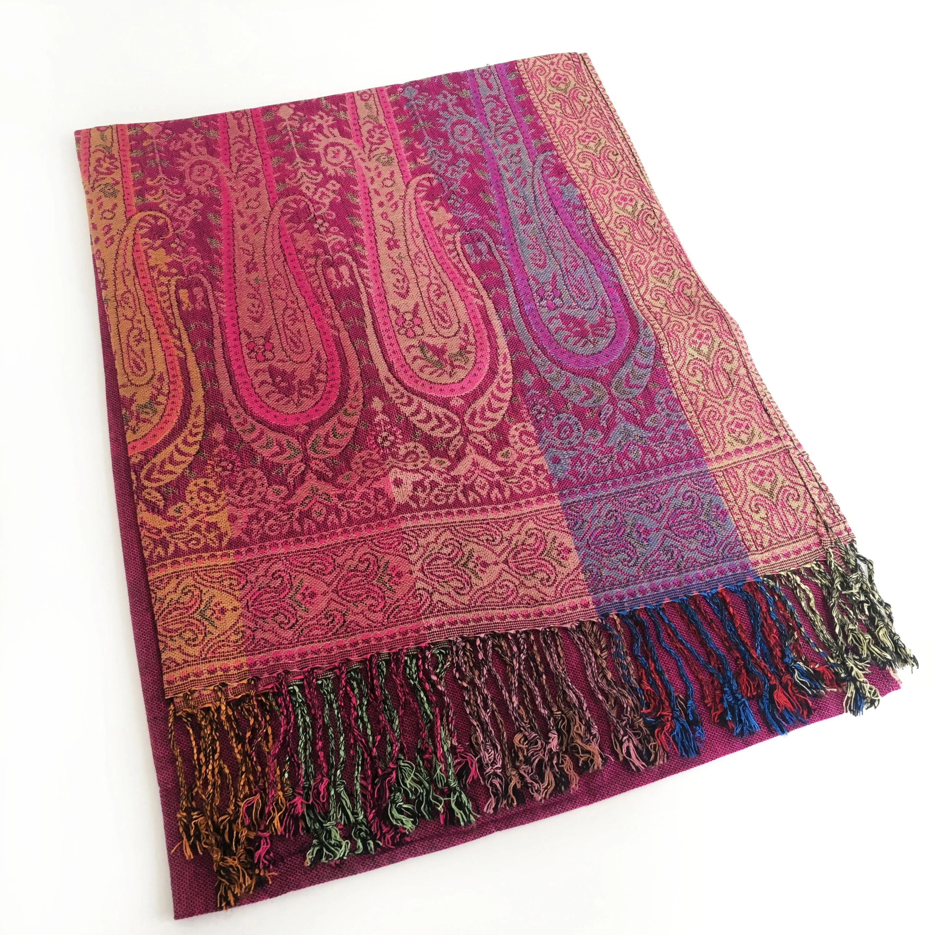 LARGE PINK RAINBOW MULTI COLOUR PAISLEY PRINT PASHMINA SHAWL SCARF