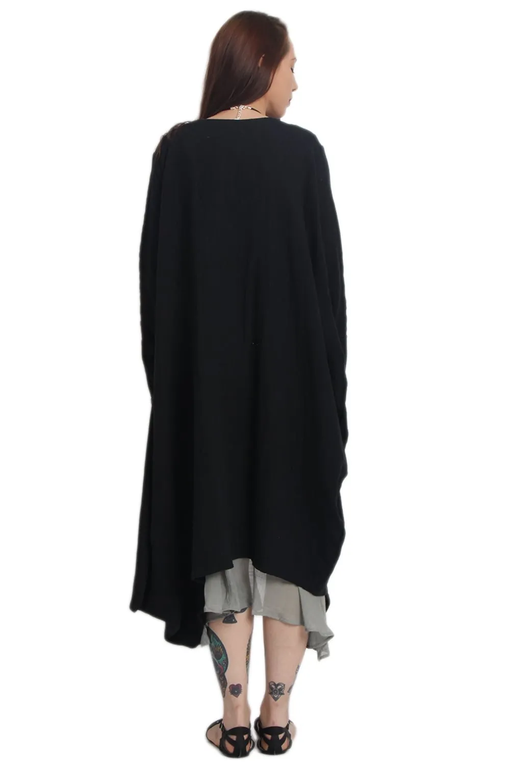 Linen Textured Longline Cardigan With Asymmetric Hem