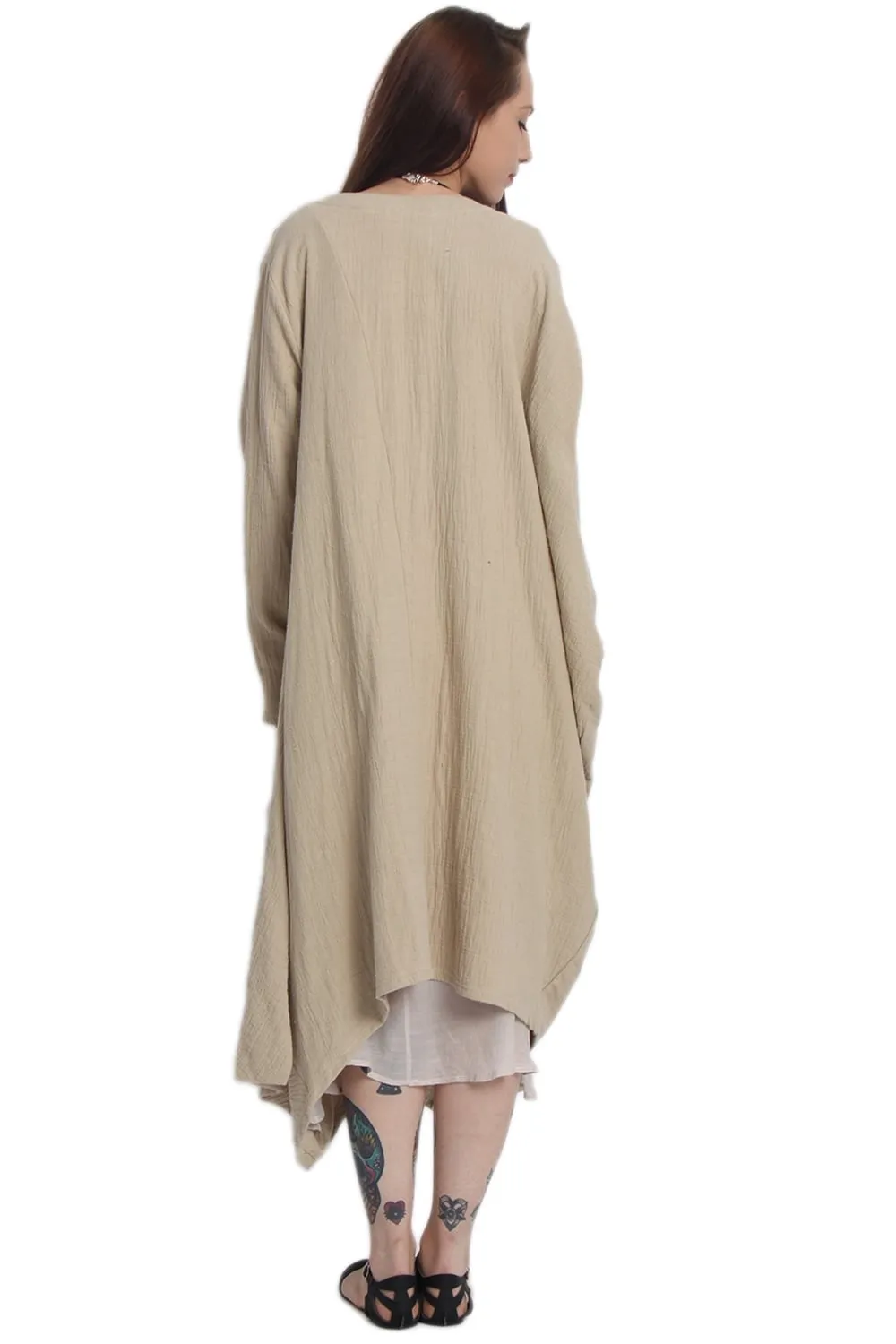 Linen Textured Longline Cardigan With Asymmetric Hem