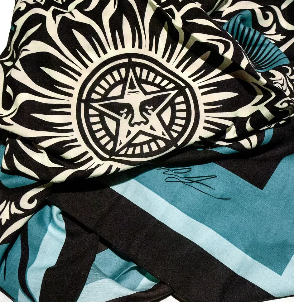 Lotus Diamond Scarf Blue AP Pennant/Tapestry by Julie Gardner x Amanda Fairey x Shepard Fairey- OBEY