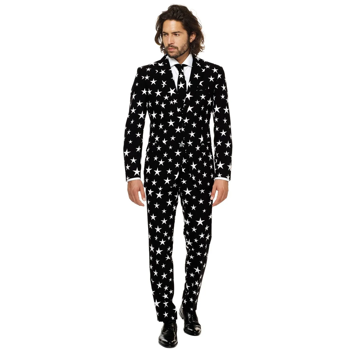 Men's slim suit and tie with pattern OppoSuits, black\white