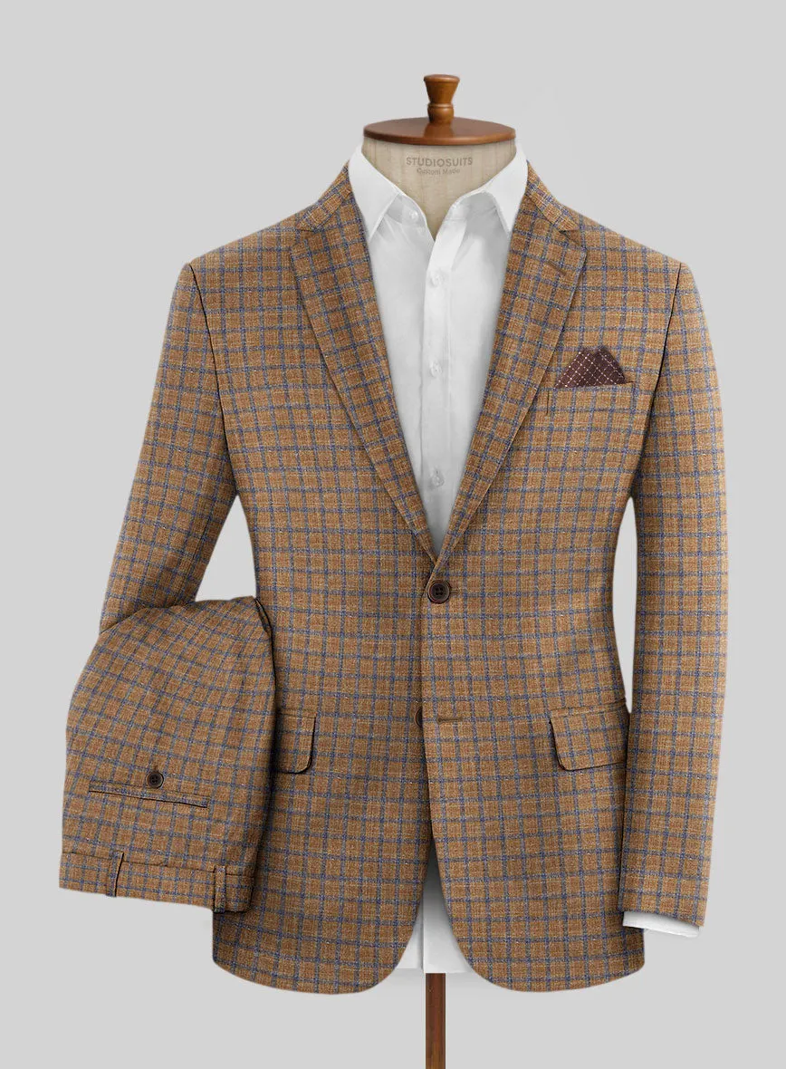 Noble Mustard Check Wool Silk Linen Suit