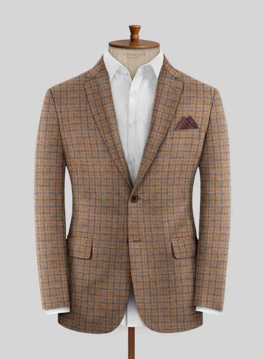 Noble Mustard Check Wool Silk Linen Suit