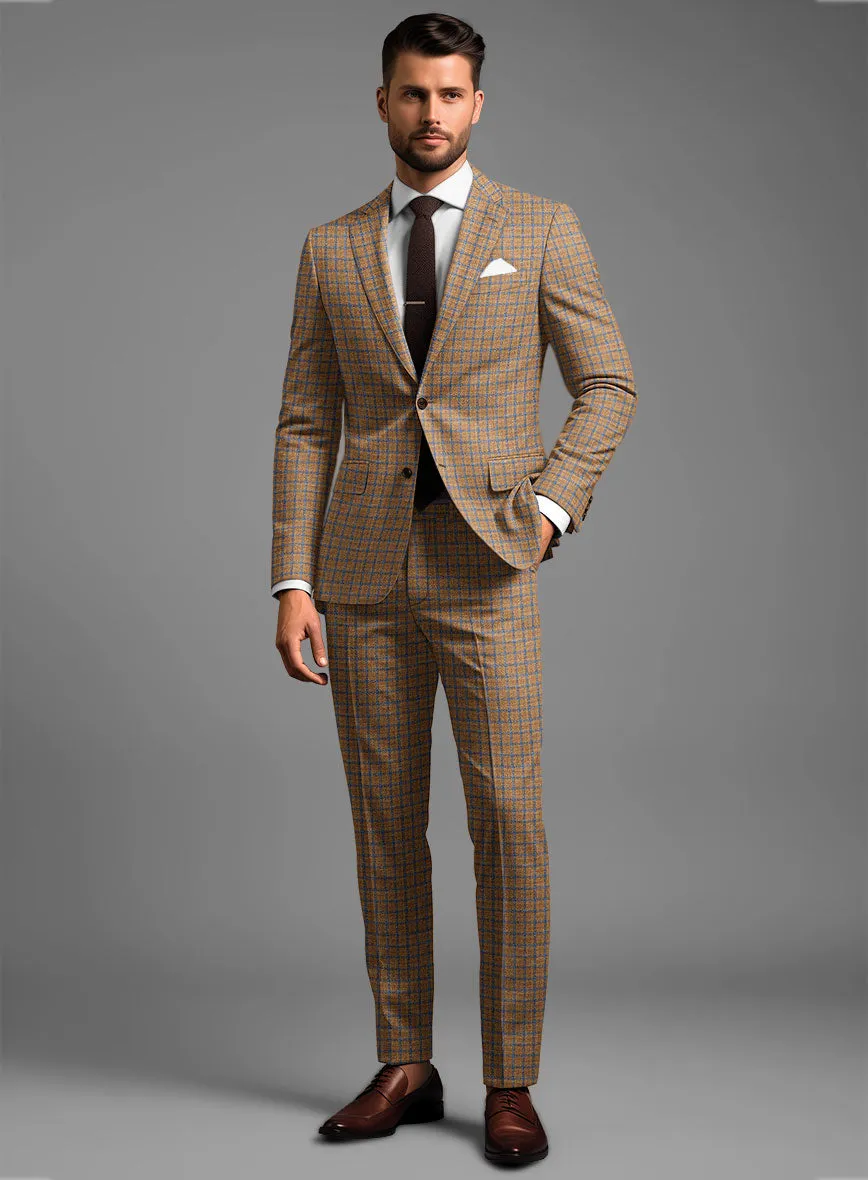 Noble Mustard Check Wool Silk Linen Suit