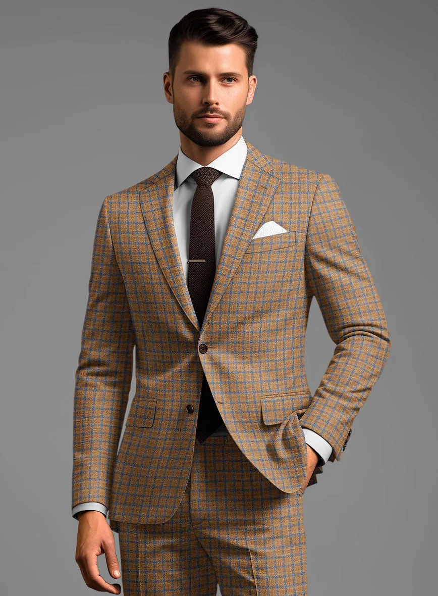 Noble Mustard Check Wool Silk Linen Suit