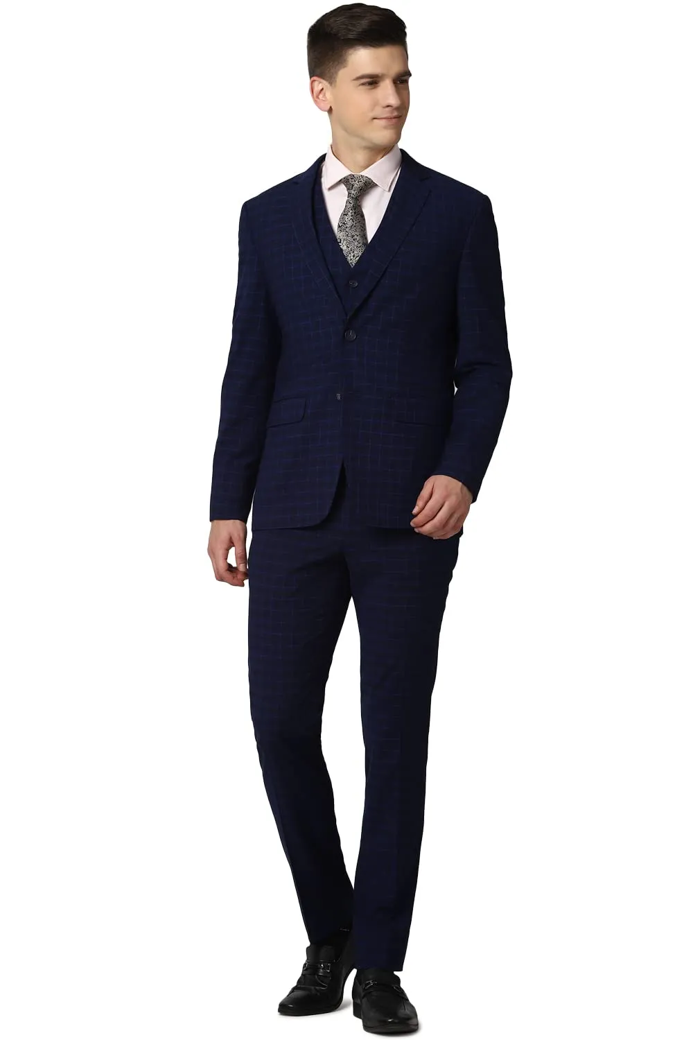 Peter England Men's Polyester Blend Three Piece Suit (PIS3WNSPS37130_Navy_38)